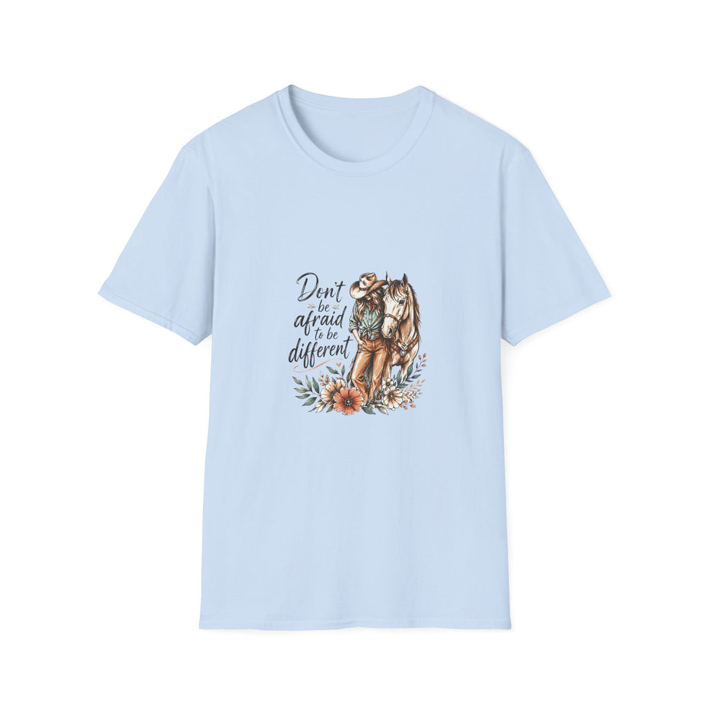 T-Shirt — 'Don't Be Afraid to Be Different' Horse Graphic