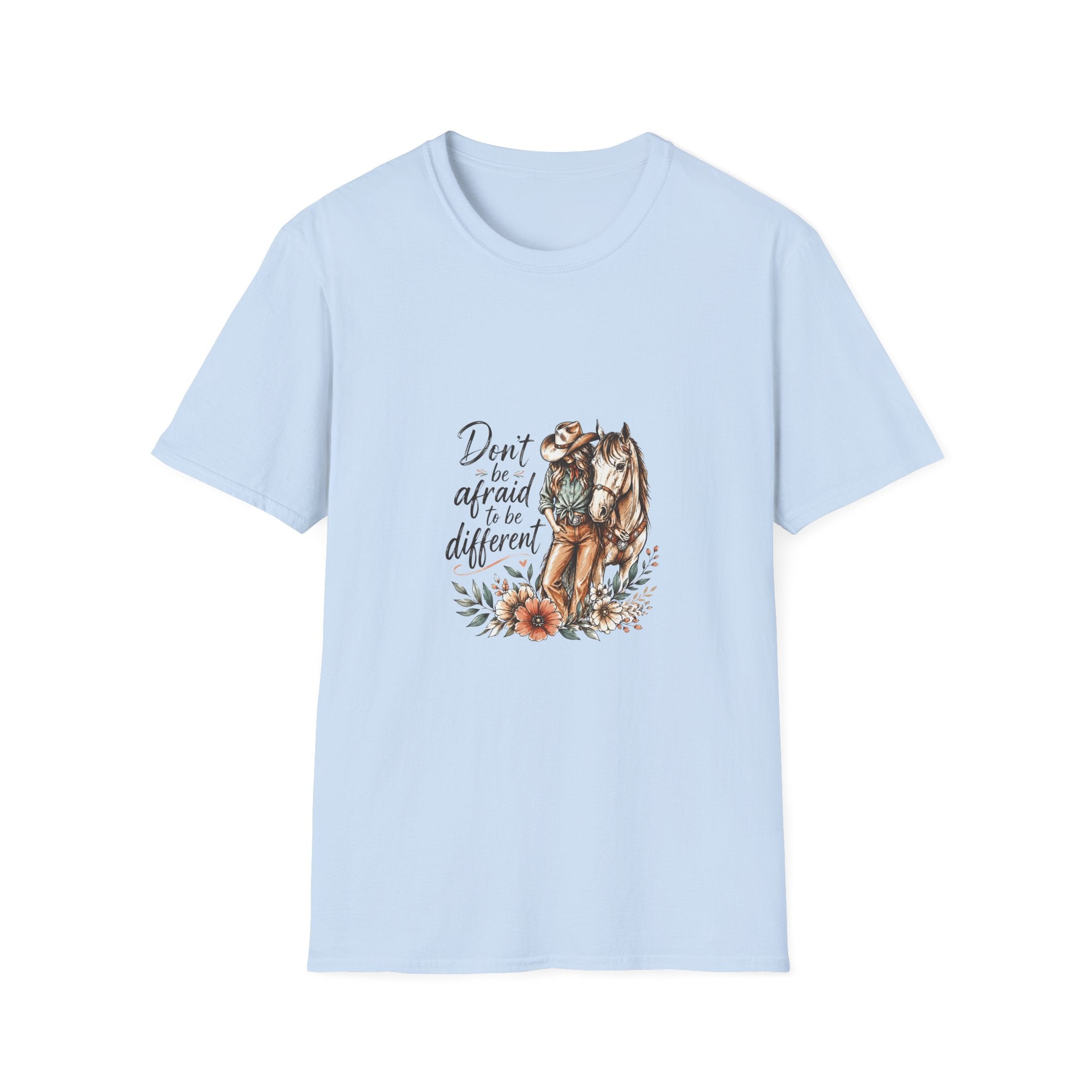 T-Shirt — 'Don't Be Afraid to Be Different' Horse Graphic