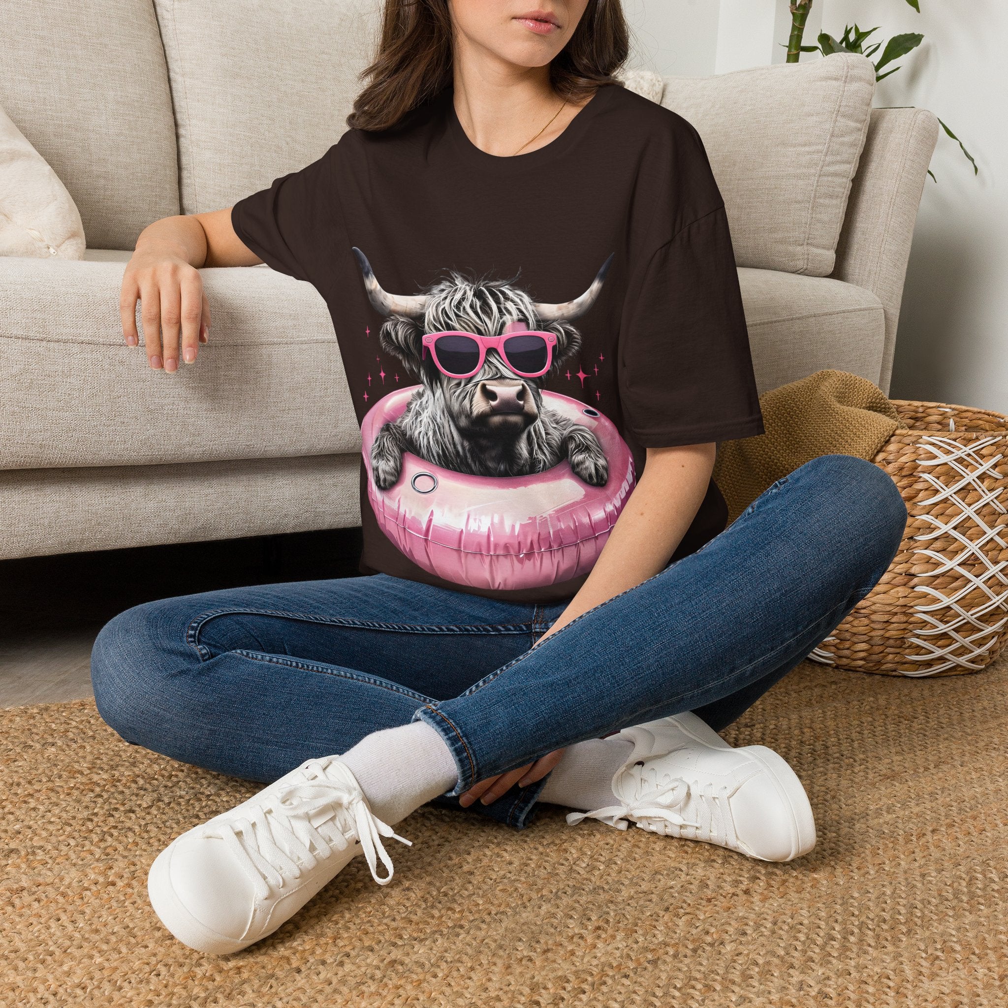 Cow with Pink Sunglasses T-Shirt — Cute Highland Cow Graphic Tee