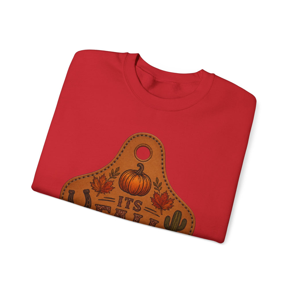 Fall Y'all Crewneck Sweatshirt — Rustic Pumpkin Leather Tag Design