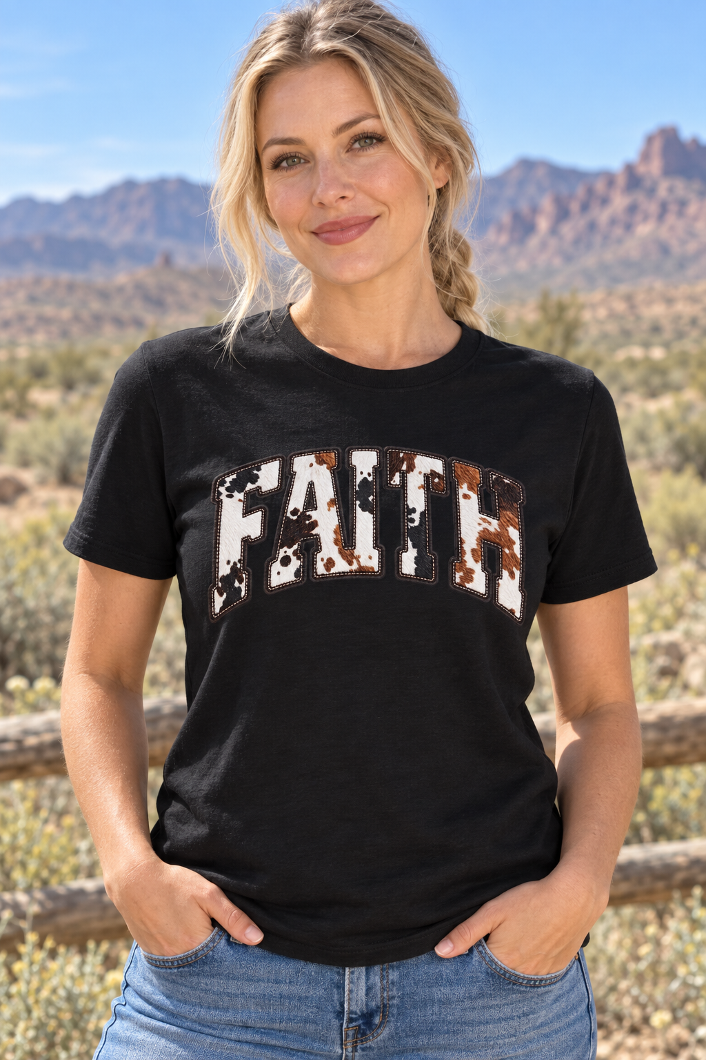 Faith cow print western graphic tee