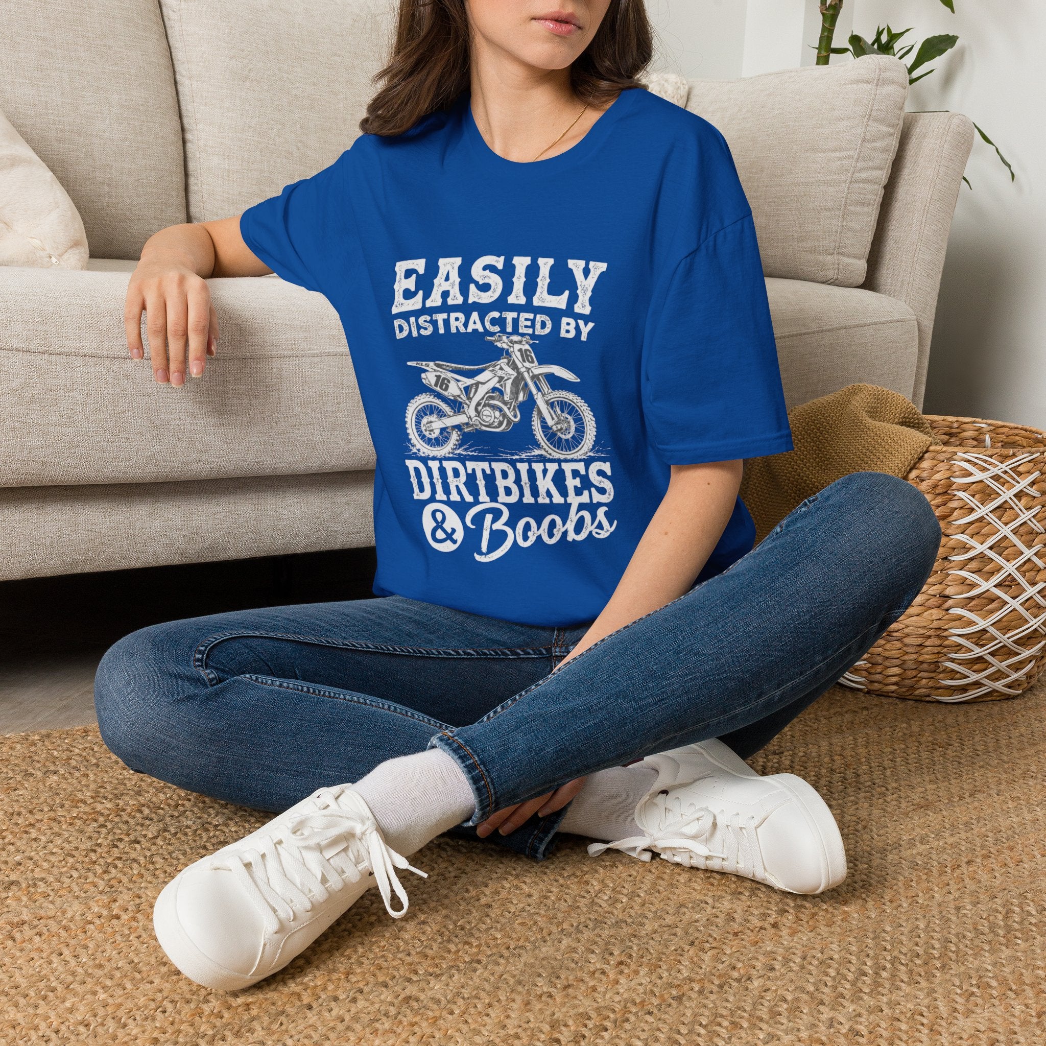 Easily Distracted by Dirtbikes & Boobs T-Shirt — Funny Motorcycle Rider Tee