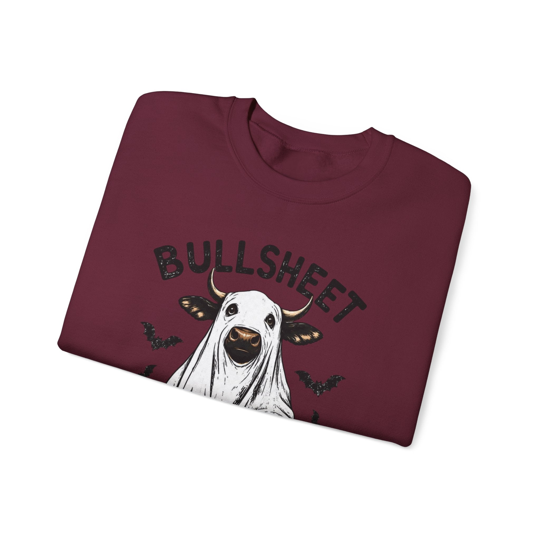 Halloween 'Bullsheet' Ghost Cow Sweatshirt - Funny Pumpkin & Bats Crewneck