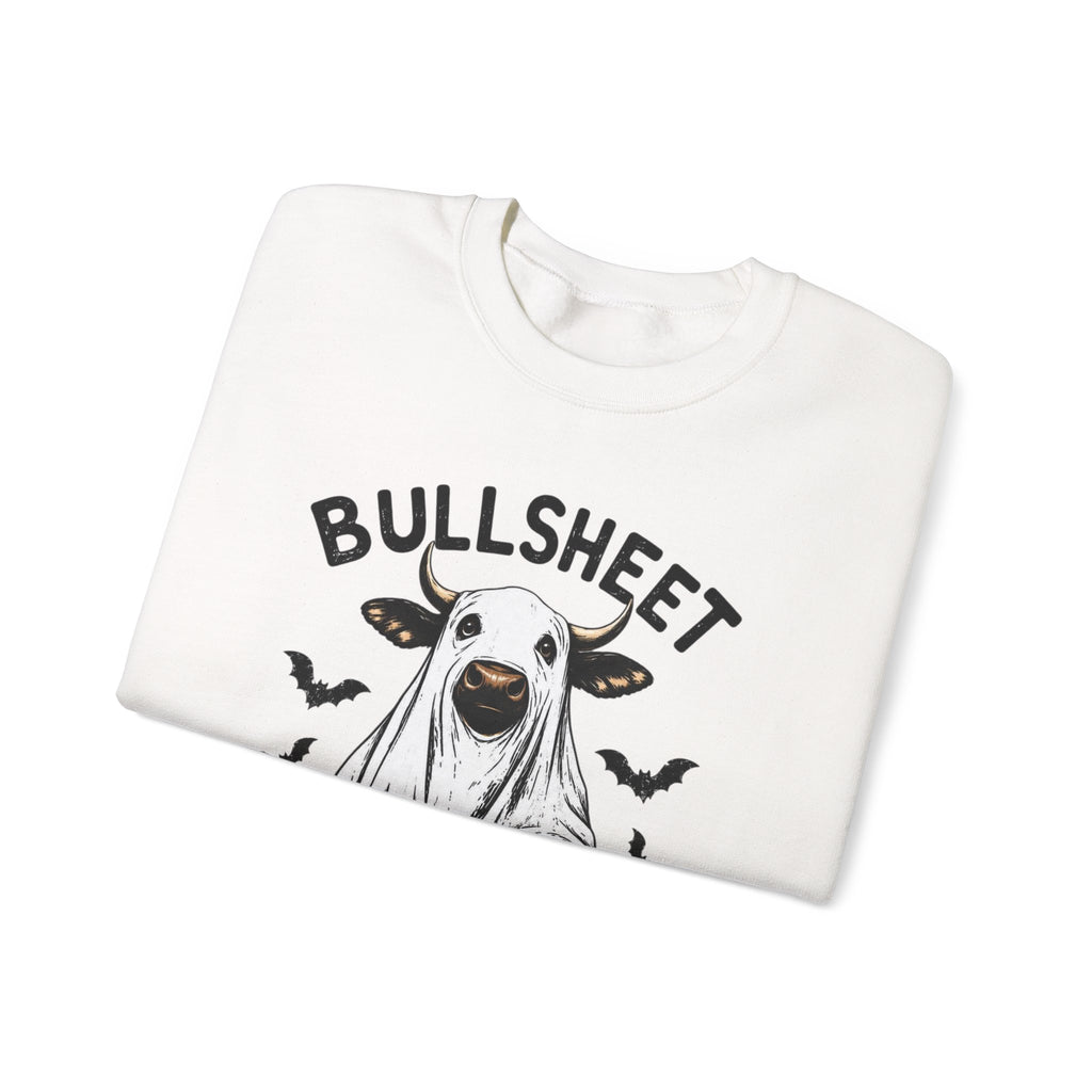 Halloween 'Bullsheet' Ghost Cow Sweatshirt - Funny Pumpkin & Bats Crewneck