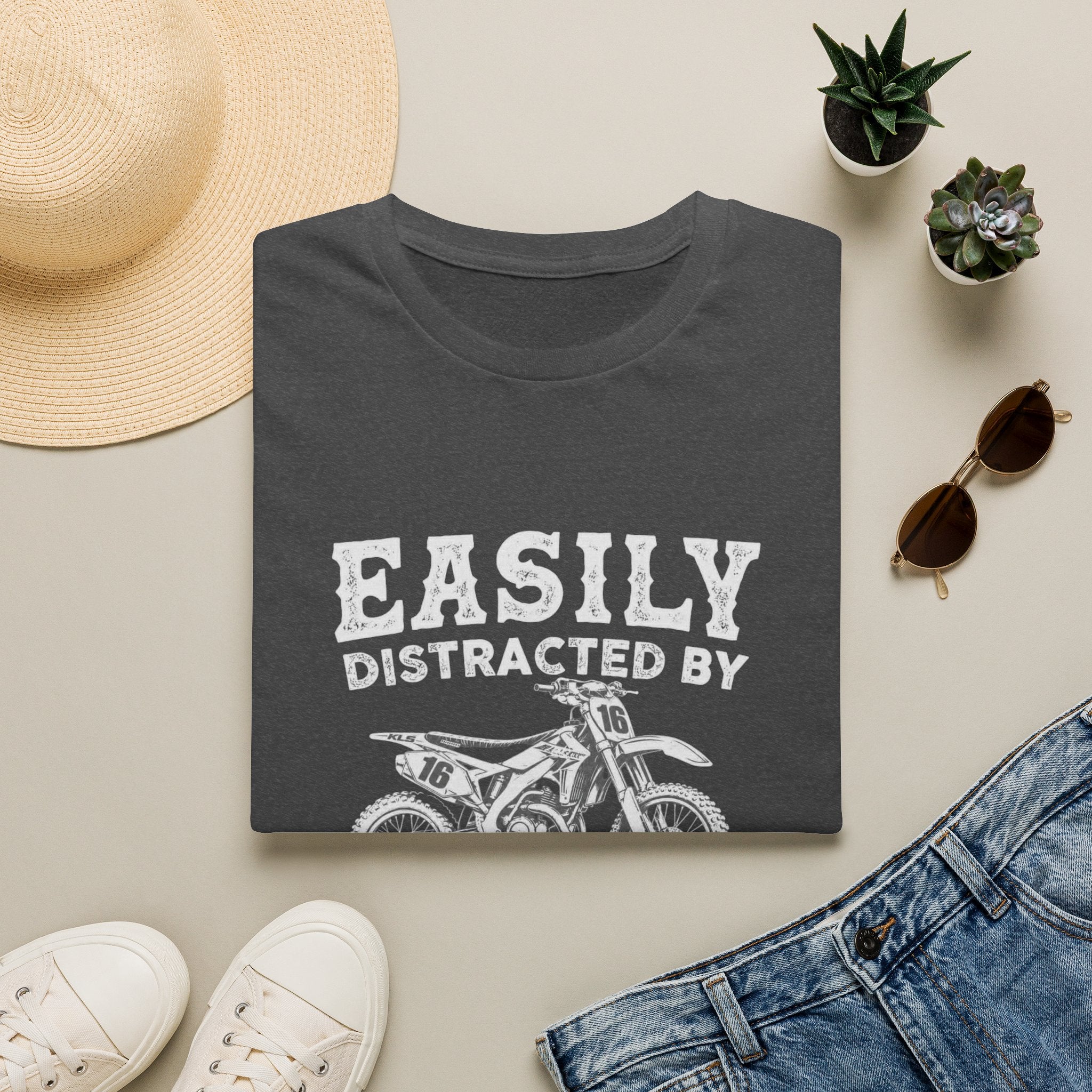 Easily Distracted by Dirtbikes & Boobs T-Shirt — Funny Motorcycle Rider Tee