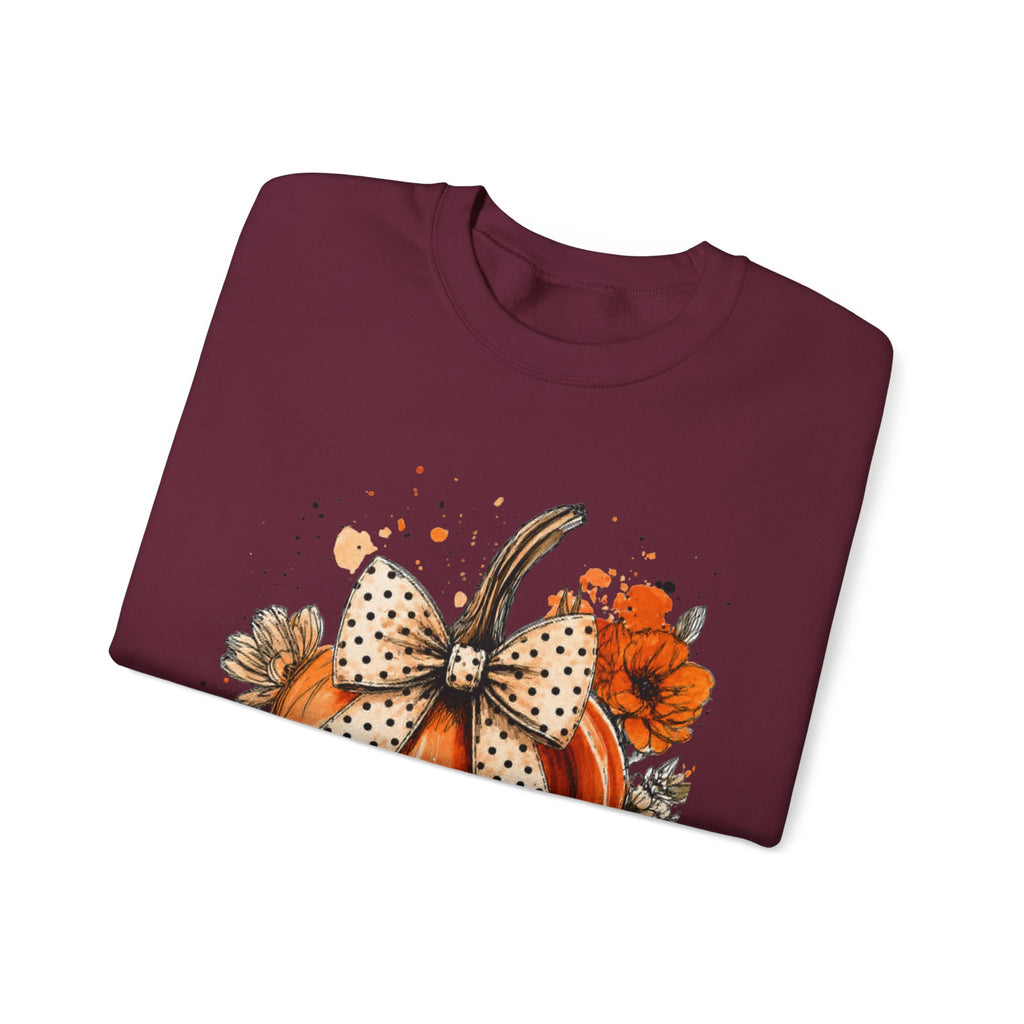 Pumpkin Bow Crewneck Sweatshirt — Autumn Floral Pumpkin Sweatshirt