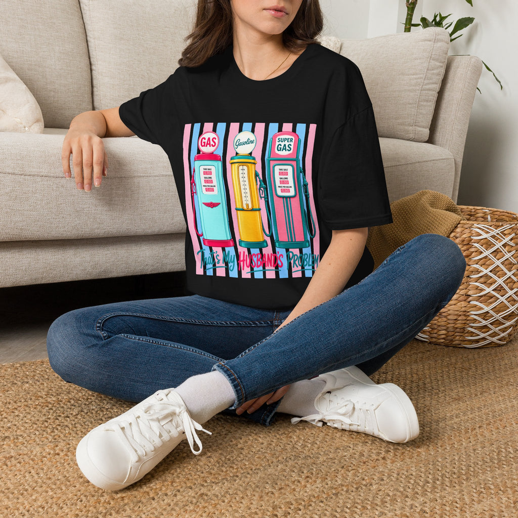 Retro Gas Pumps T‑Shirt — 'This Is My Husband's Problem' Vintage Gasoline Tee