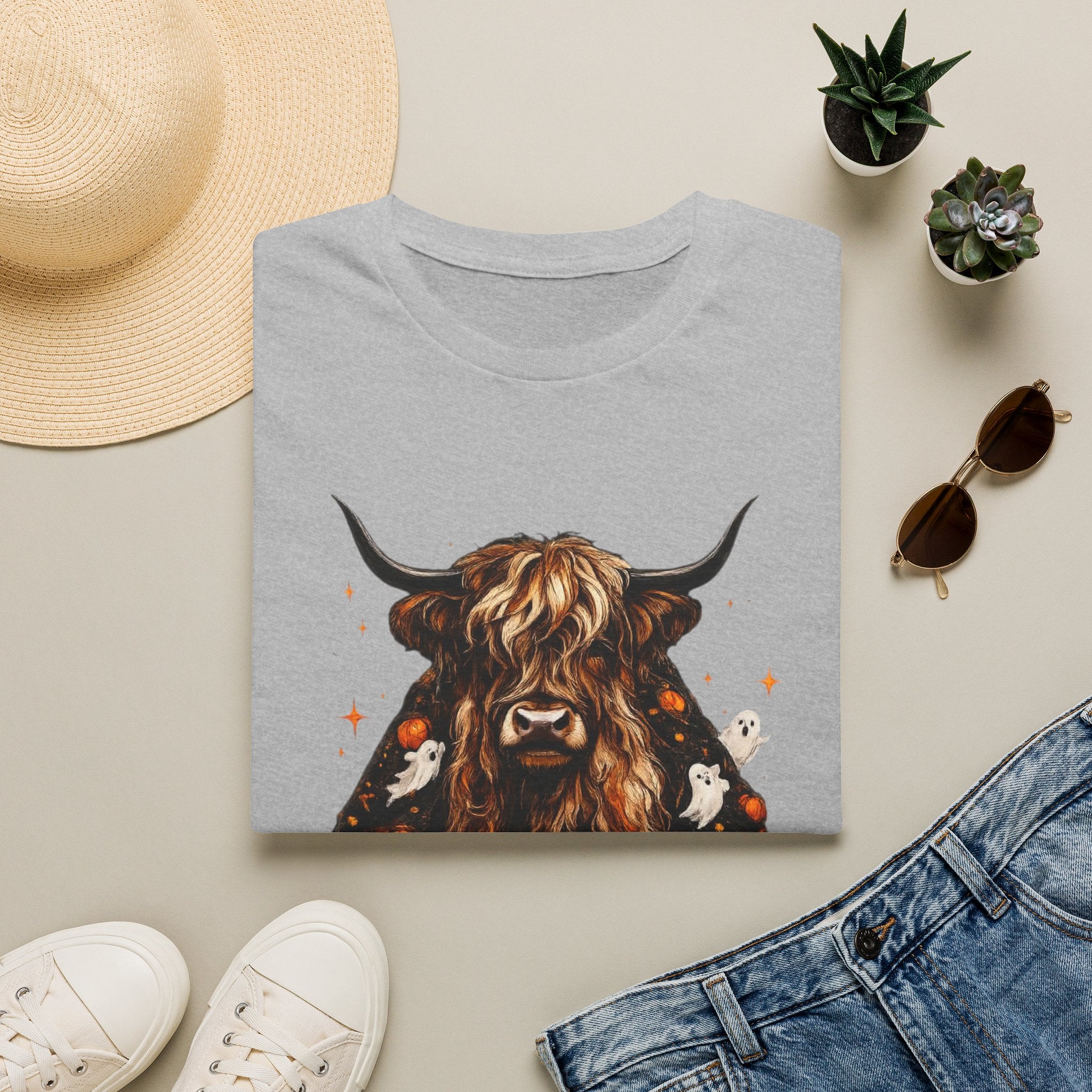 Highland Cow Pumpkin Tee — Autumn Scottish Cattle Graphic T-Shirt