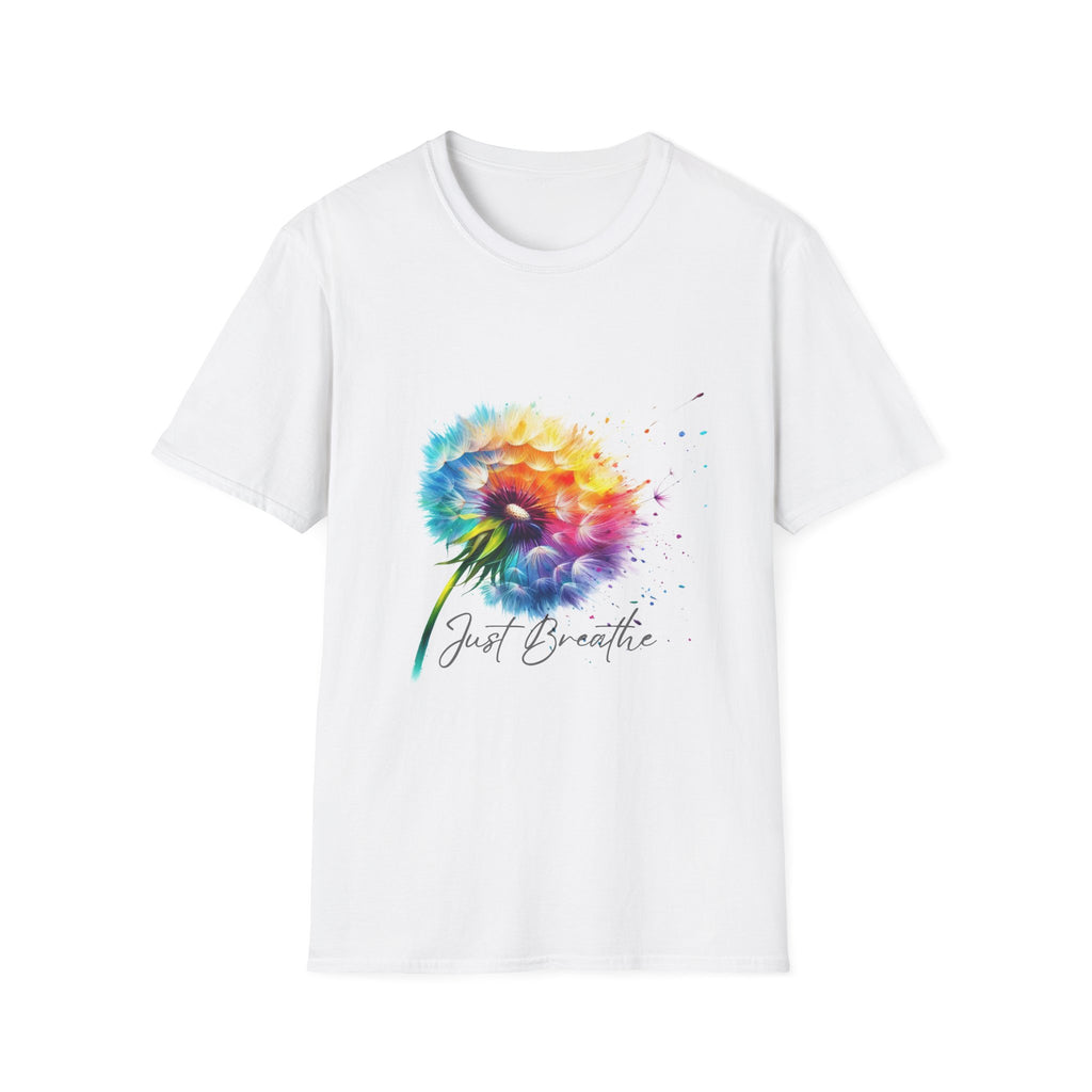 Sunflower Watercolor T-Shirt – "Just Breathe" Inspirational Floral Tee