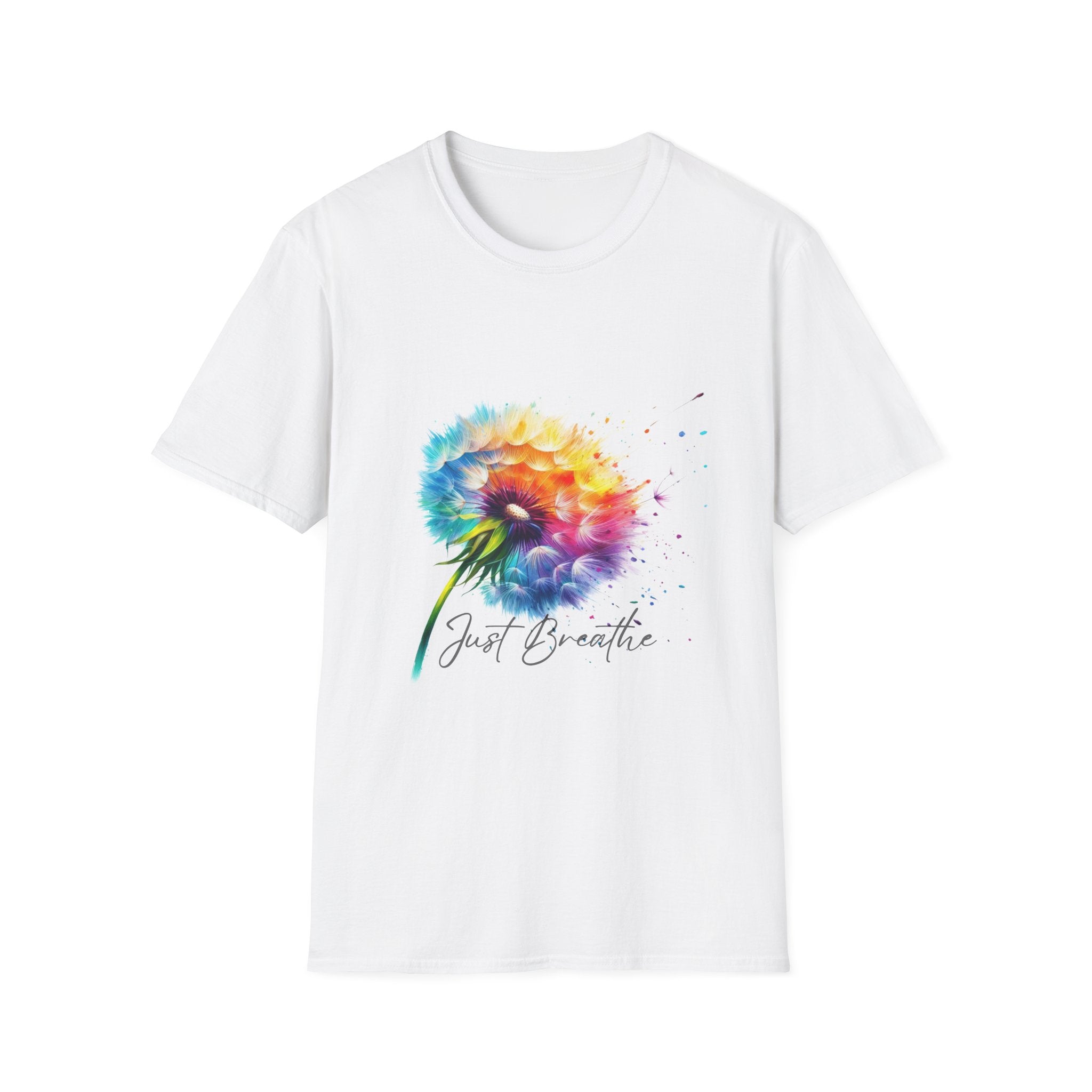 Sunflower Watercolor T-Shirt – "Just Breathe" Inspirational Floral Tee