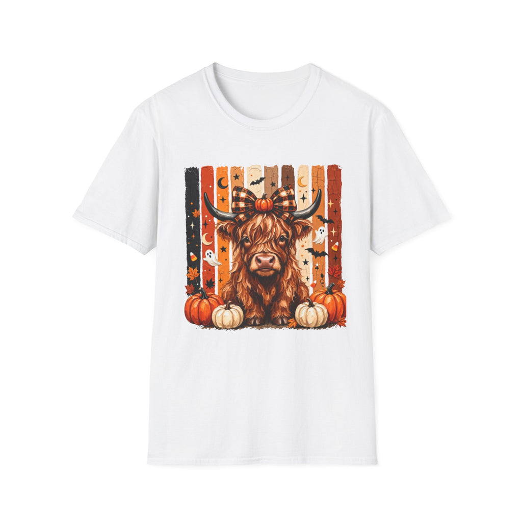 Highland Cow Halloween T-Shirt — Plaid Pumpkin Fall Graphic Tee