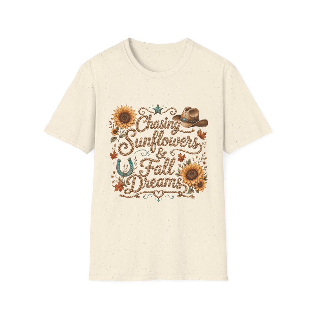 Chasing Sunflowers & Fall Dreams T-Shirt — Rustic Cowboy Sunflower Autumn Tee
