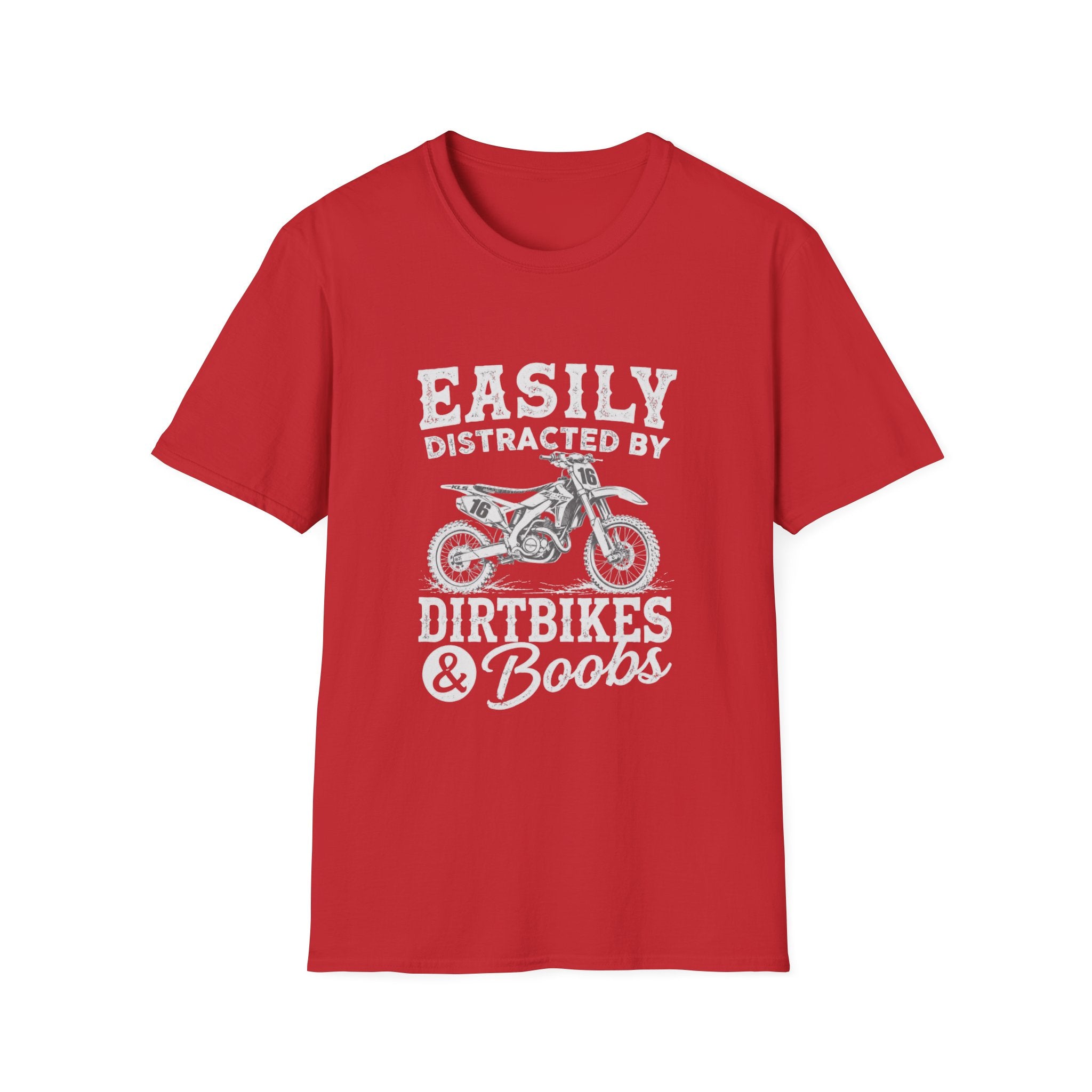 Easily Distracted by Dirtbikes & Boobs T-Shirt — Funny Motorcycle Rider Tee