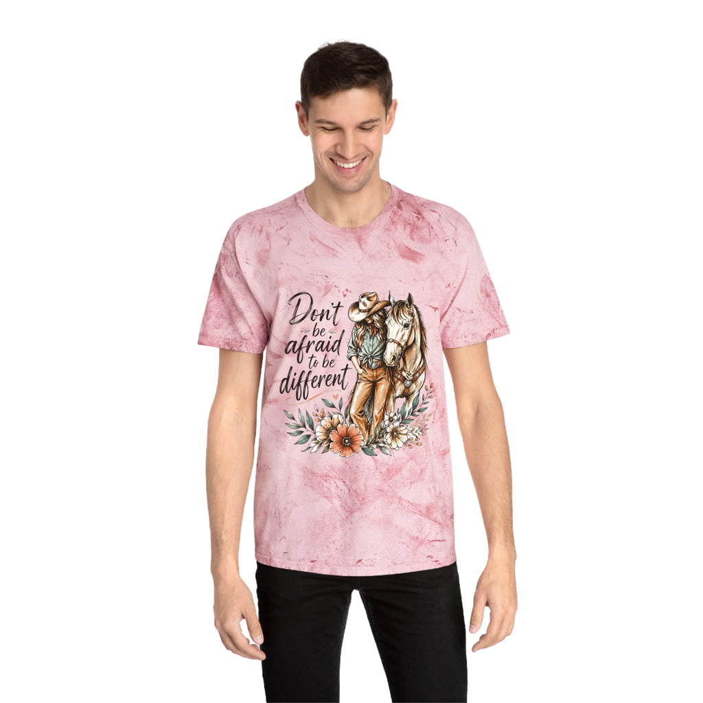 Cowgirl Horse Graphic T-Shirt — "Don't Be Afraid to Be Different" Inspirational Tee