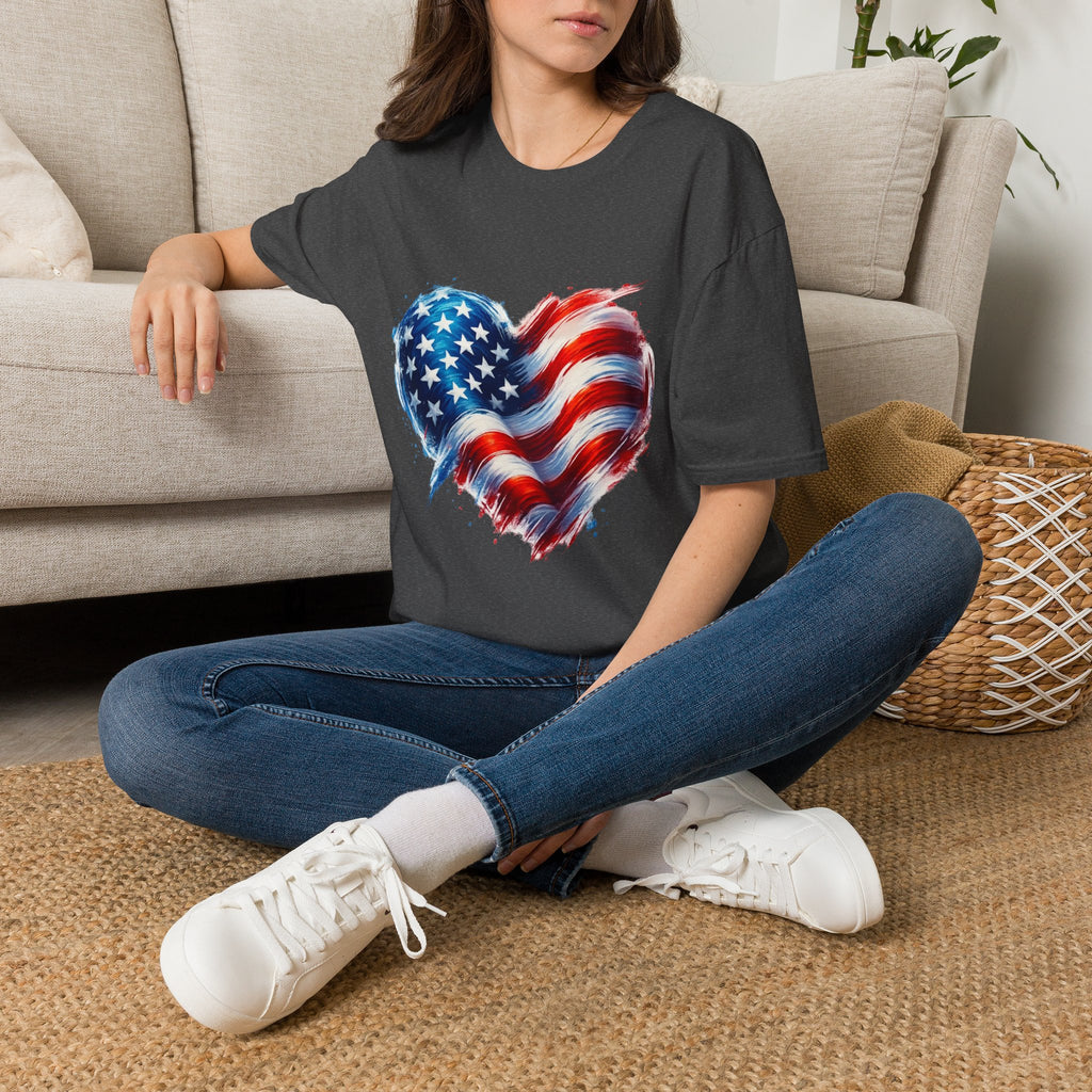 American Flag Heart T-Shirt — Patriotic USA Stars & Stripes Tee for 4th of July