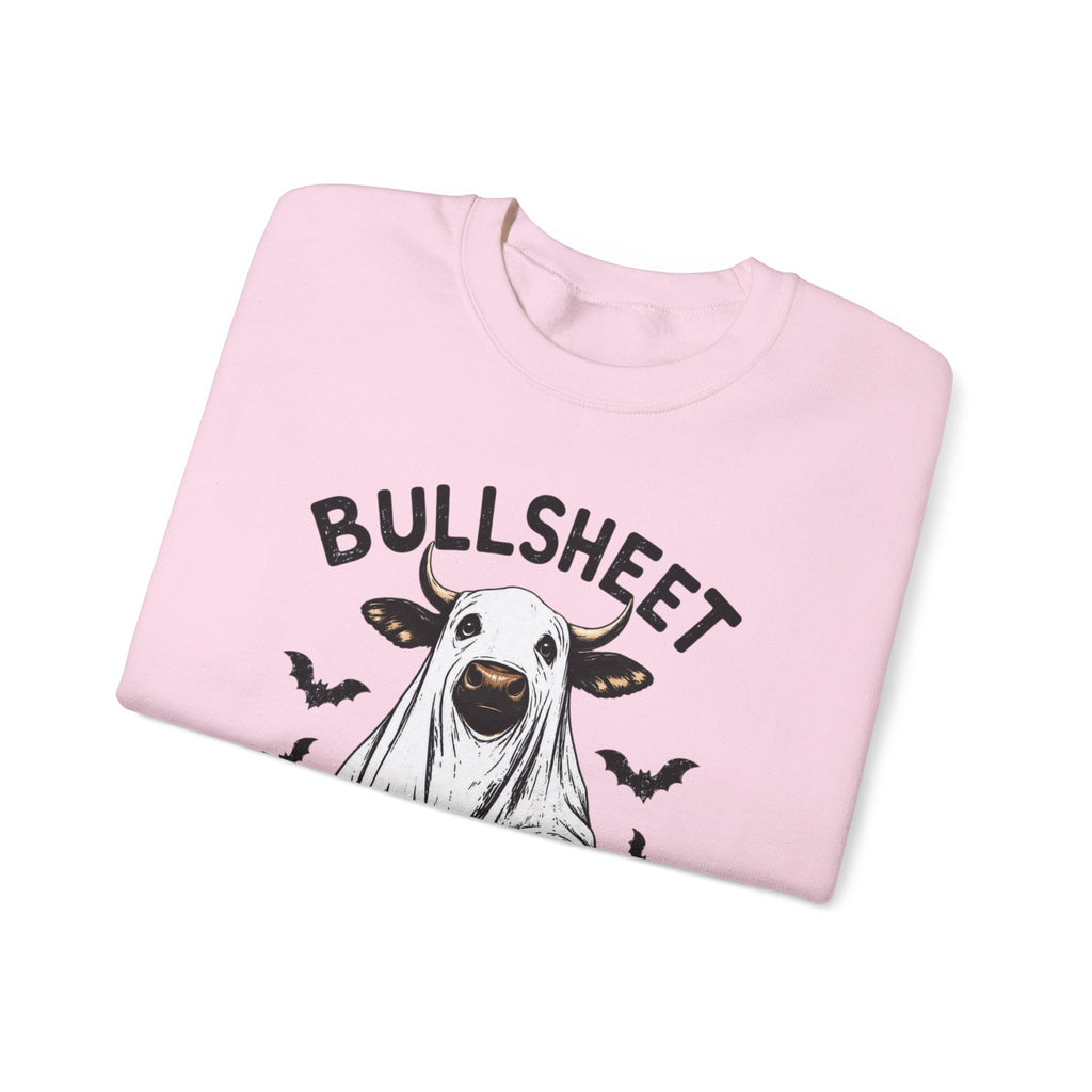 Halloween 'Bullsheet' Ghost Cow Sweatshirt - Funny Pumpkin & Bats Crewneck