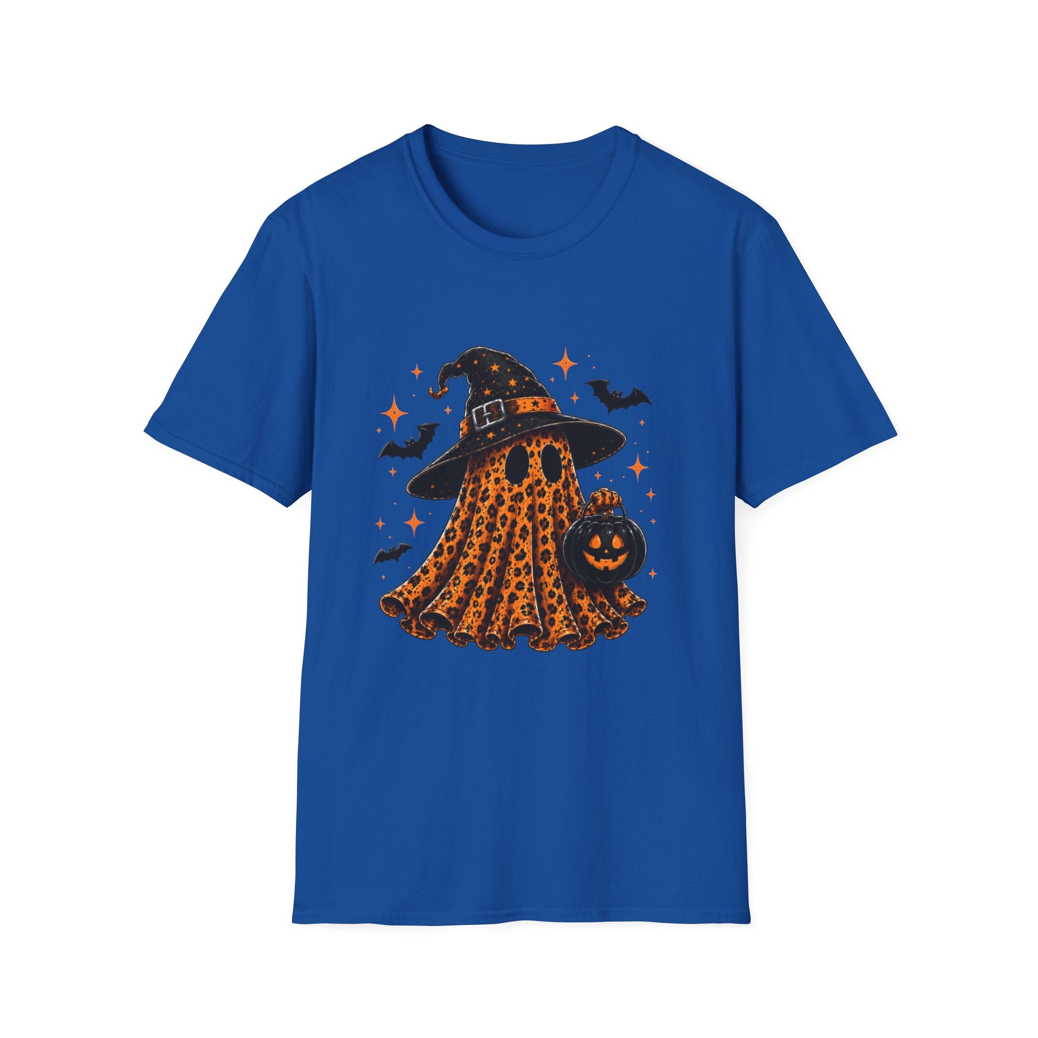 Leopard Ghost Halloween T-Shirt — Witch Hat Pumpkin & Bats Fall Tee