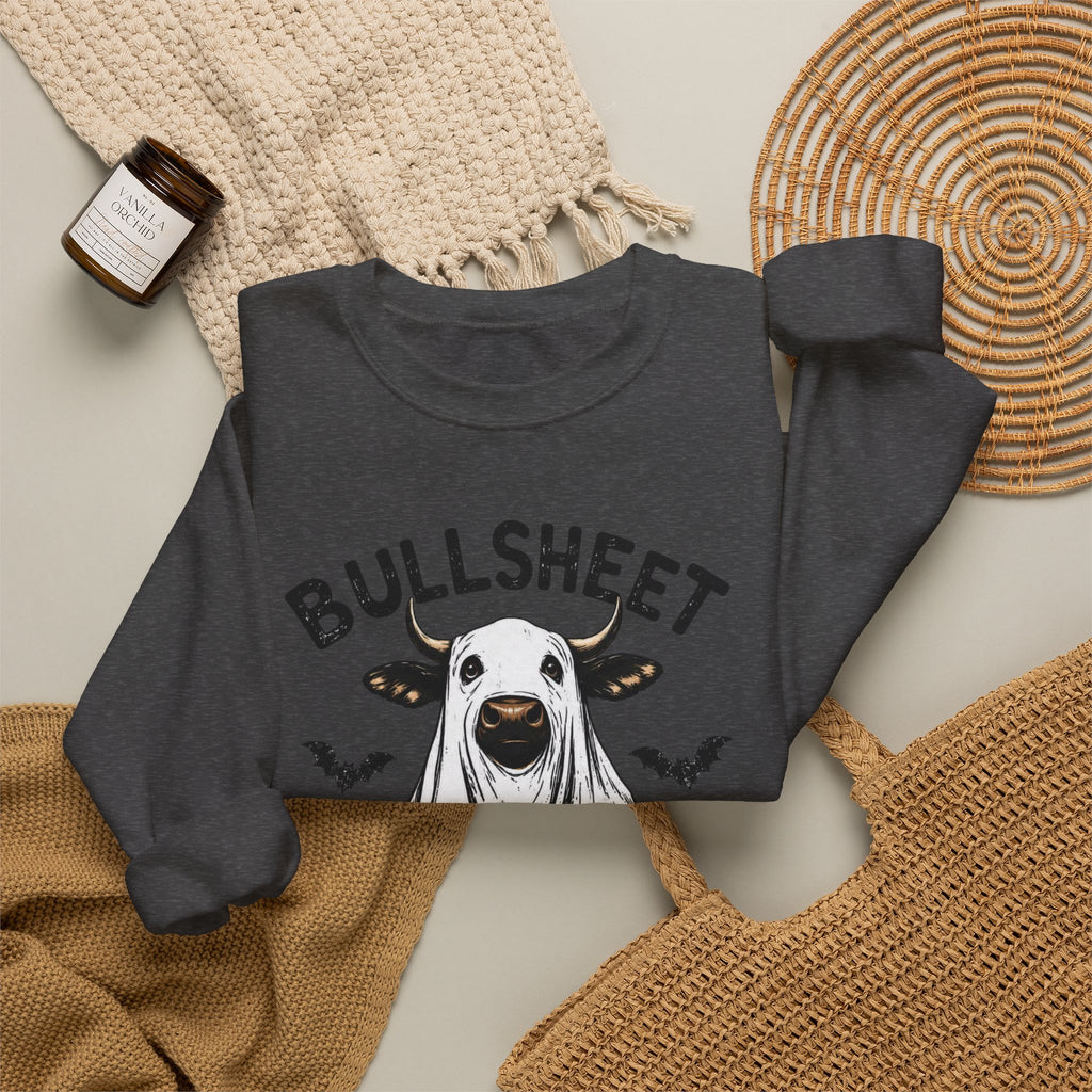 Halloween 'Bullsheet' Ghost Cow Sweatshirt - Funny Pumpkin & Bats Crewneck