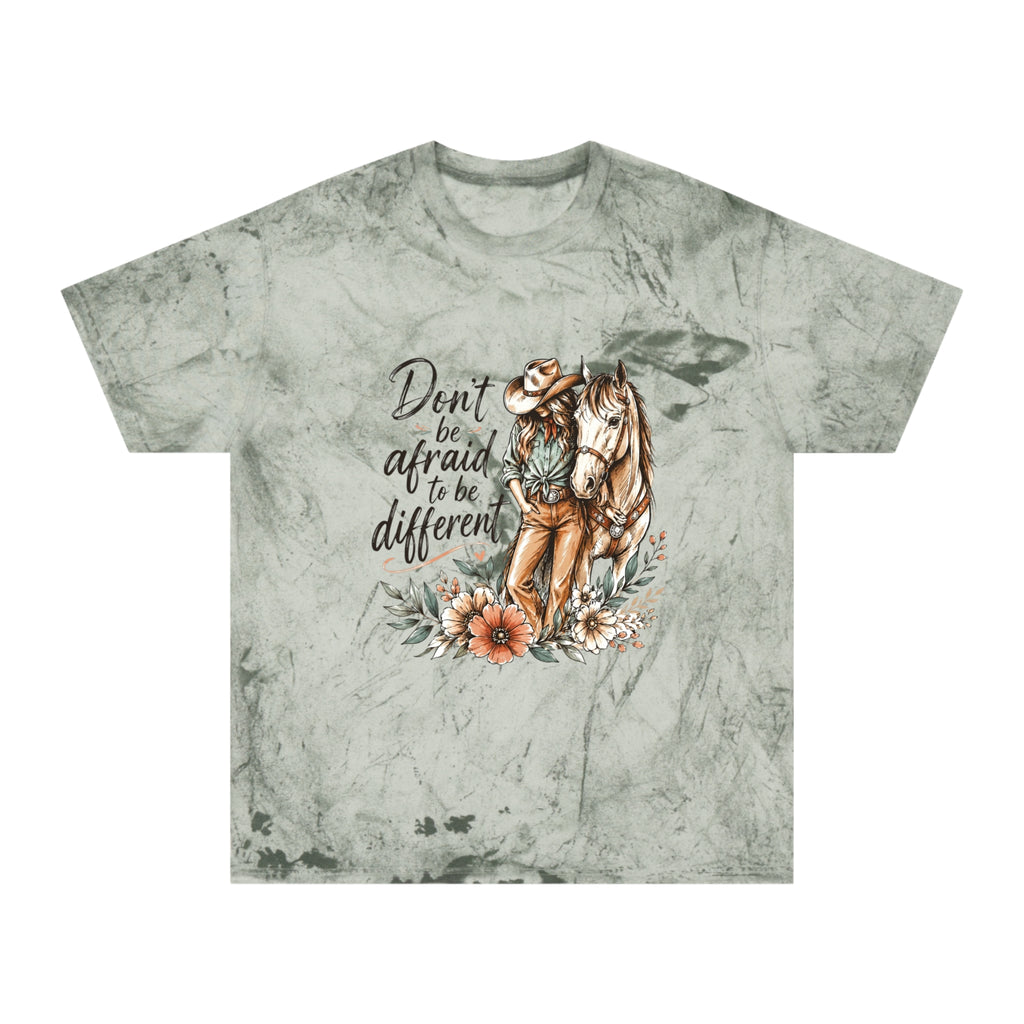 Cowgirl Horse Graphic T-Shirt — "Don't Be Afraid to Be Different" Inspirational Tee