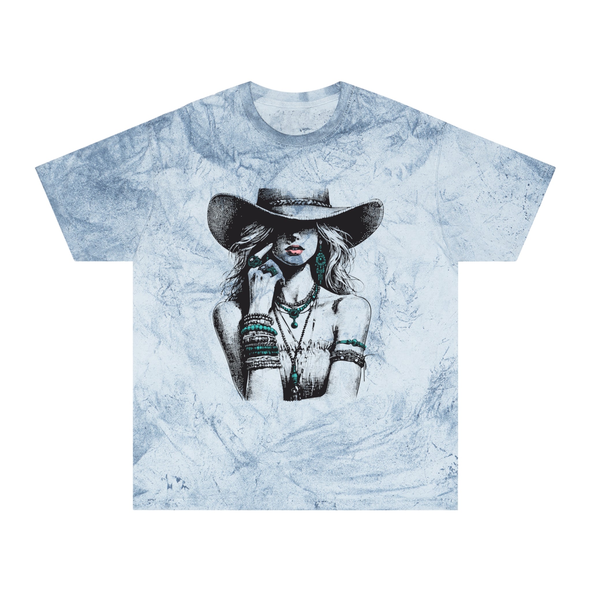 Western Cowgirl Graphic Tee — Vintage Boho Hat & Jewelry Design
