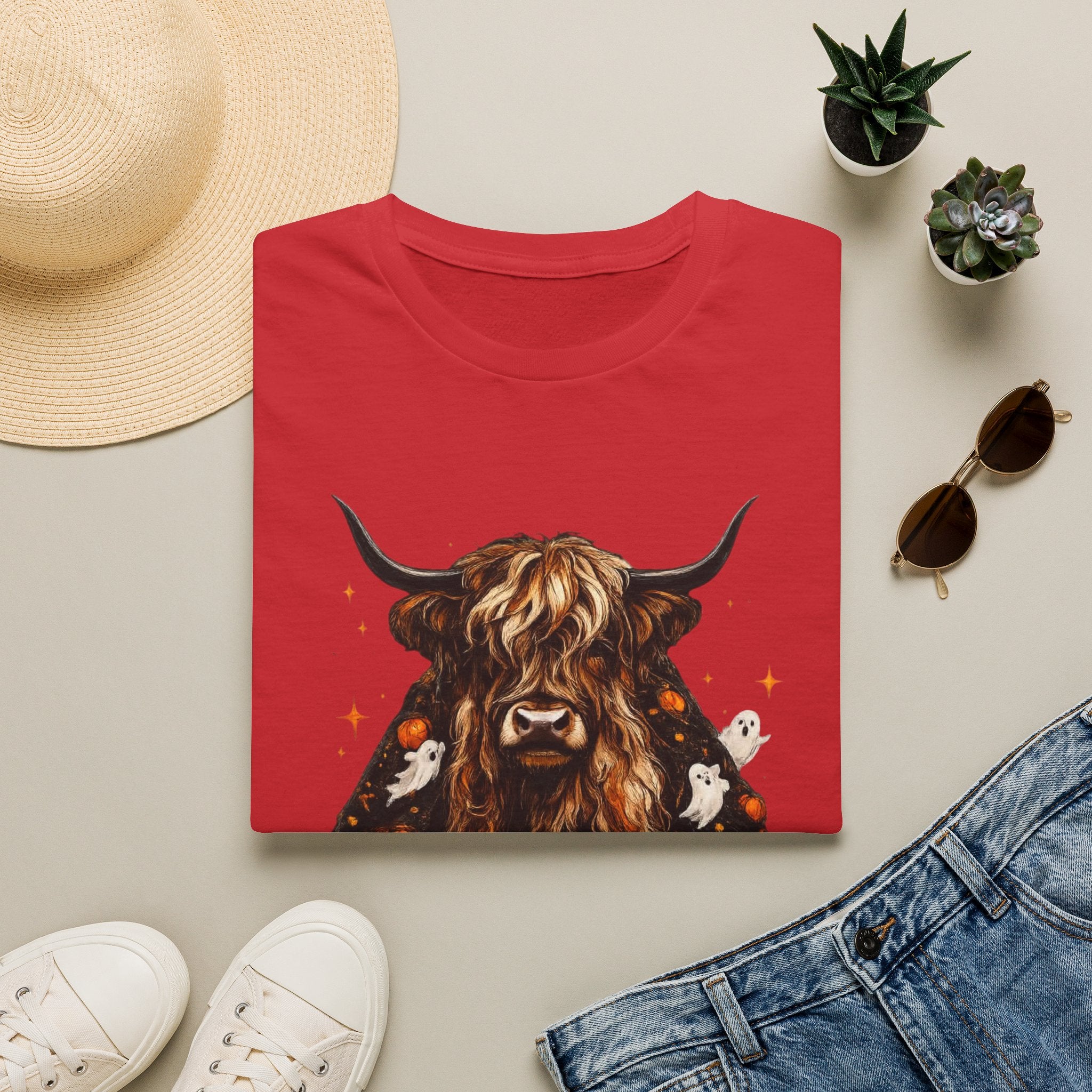 Highland Cow Pumpkin Tee — Autumn Scottish Cattle Graphic T-Shirt