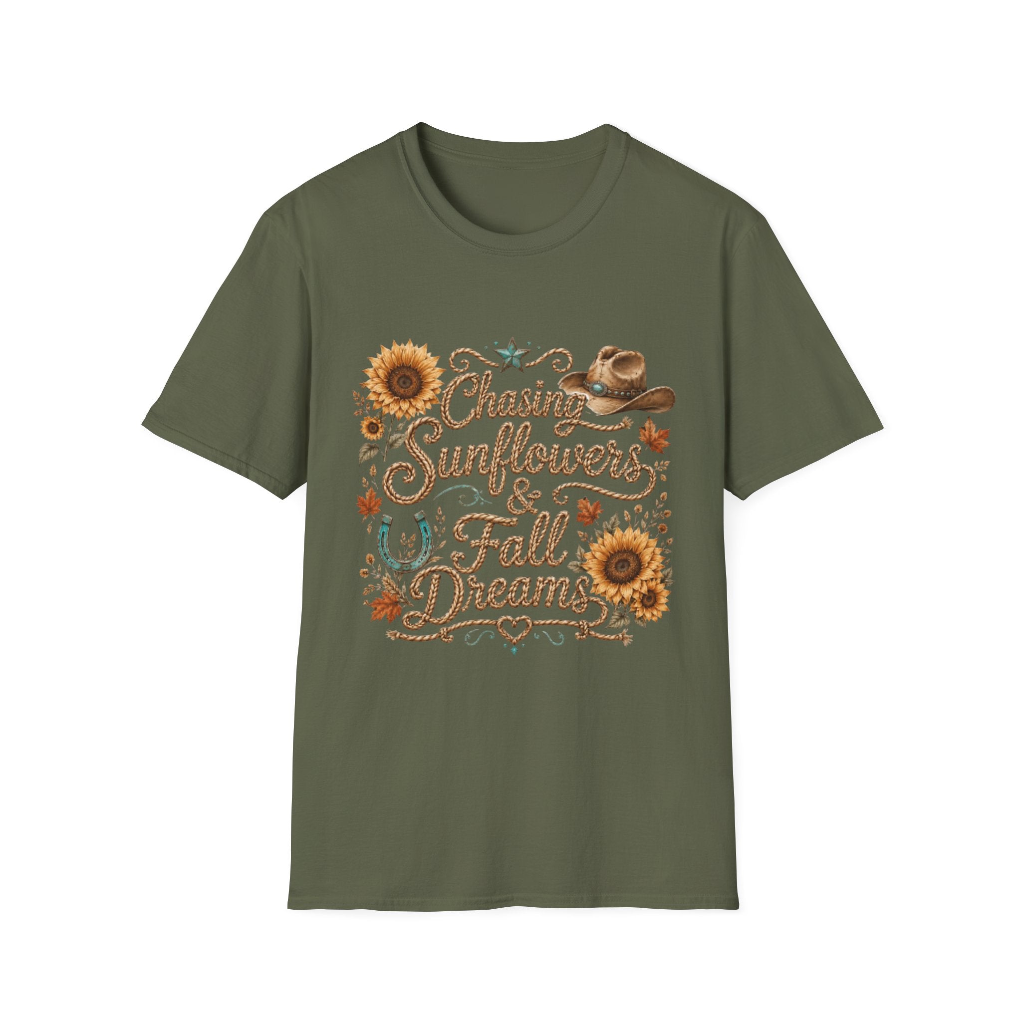 Chasing Sunflowers & Fall Dreams T-Shirt — Rustic Cowboy Sunflower Autumn Tee
