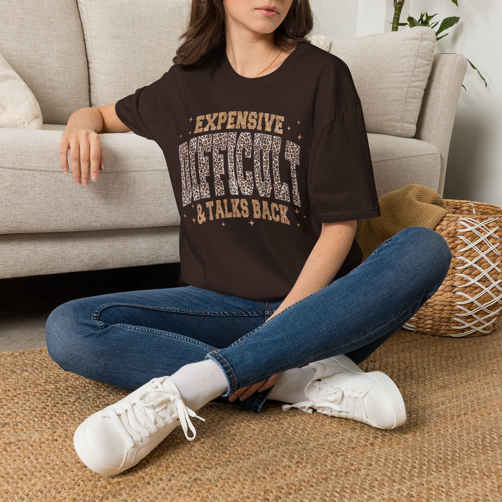 Expensive & Difficult Graphic T-Shirt — Leopard Sparkle "Expensive Difficult & Talks Back"