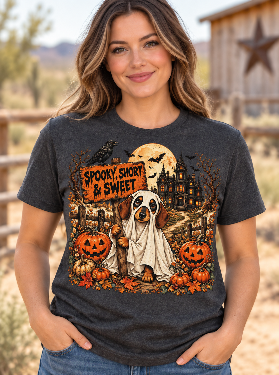 Spooky Short and Sweet ghost dog Halloween graphic tee