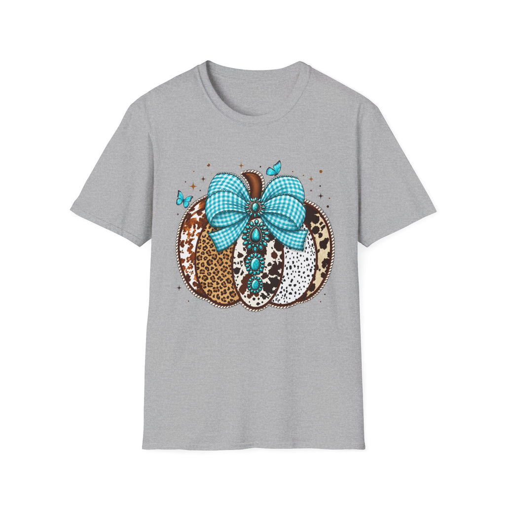 Turquoise Bow Pumpkin T-Shirt — Cowhide & Leopard Fall Graphic Tee