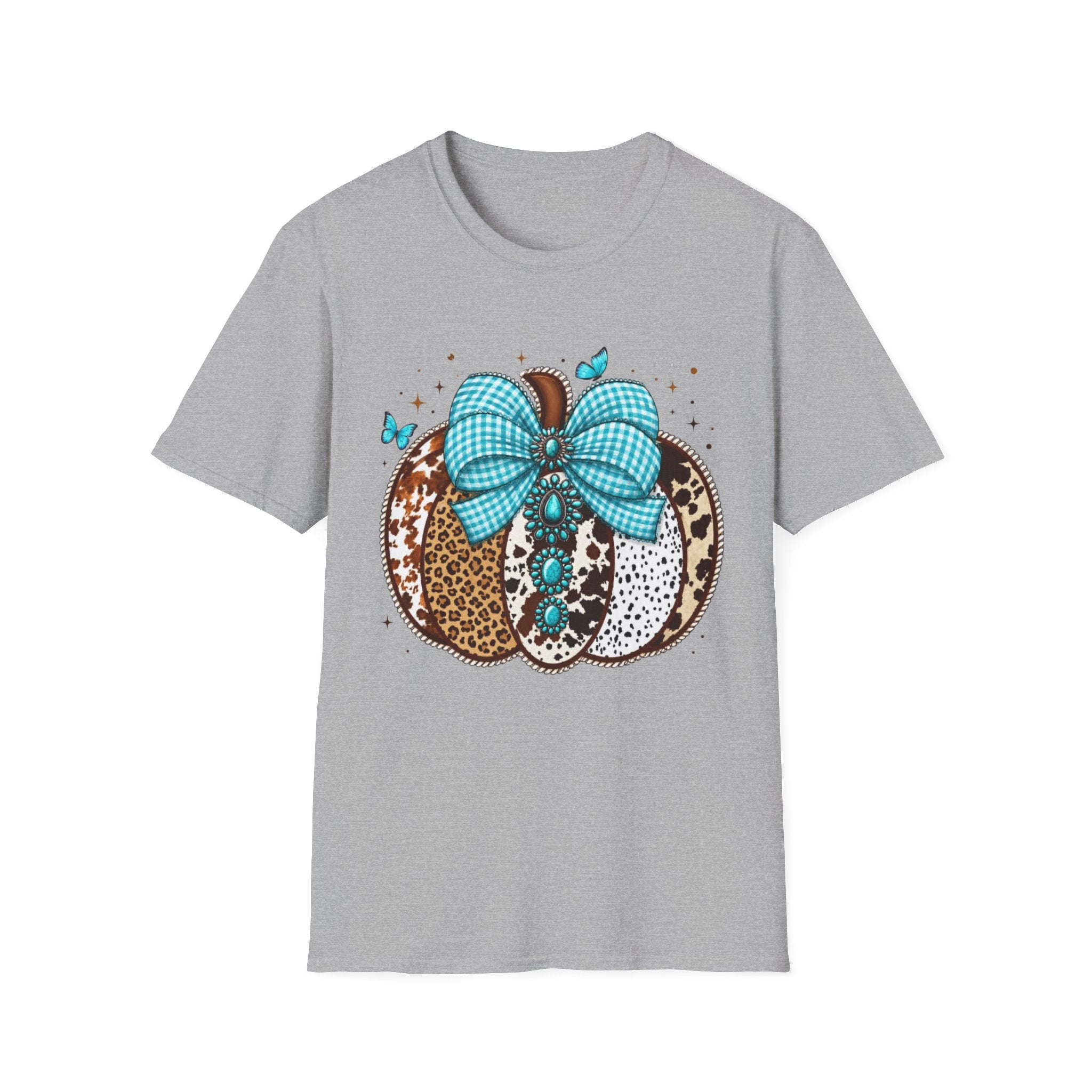 Turquoise Bow Pumpkin T-Shirt — Cowhide & Leopard Fall Graphic Tee