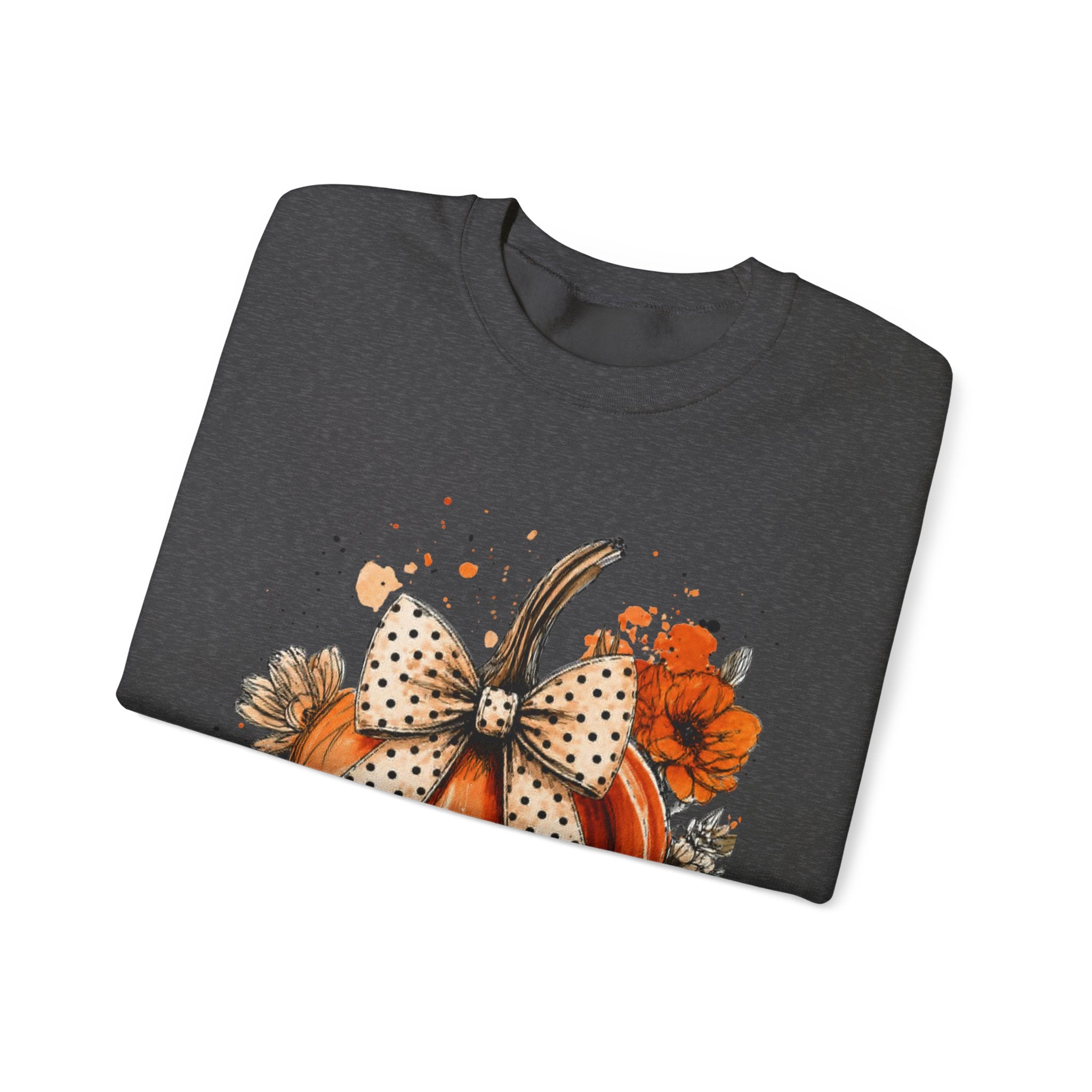 Pumpkin Bow Crewneck Sweatshirt — Autumn Floral Pumpkin Sweatshirt