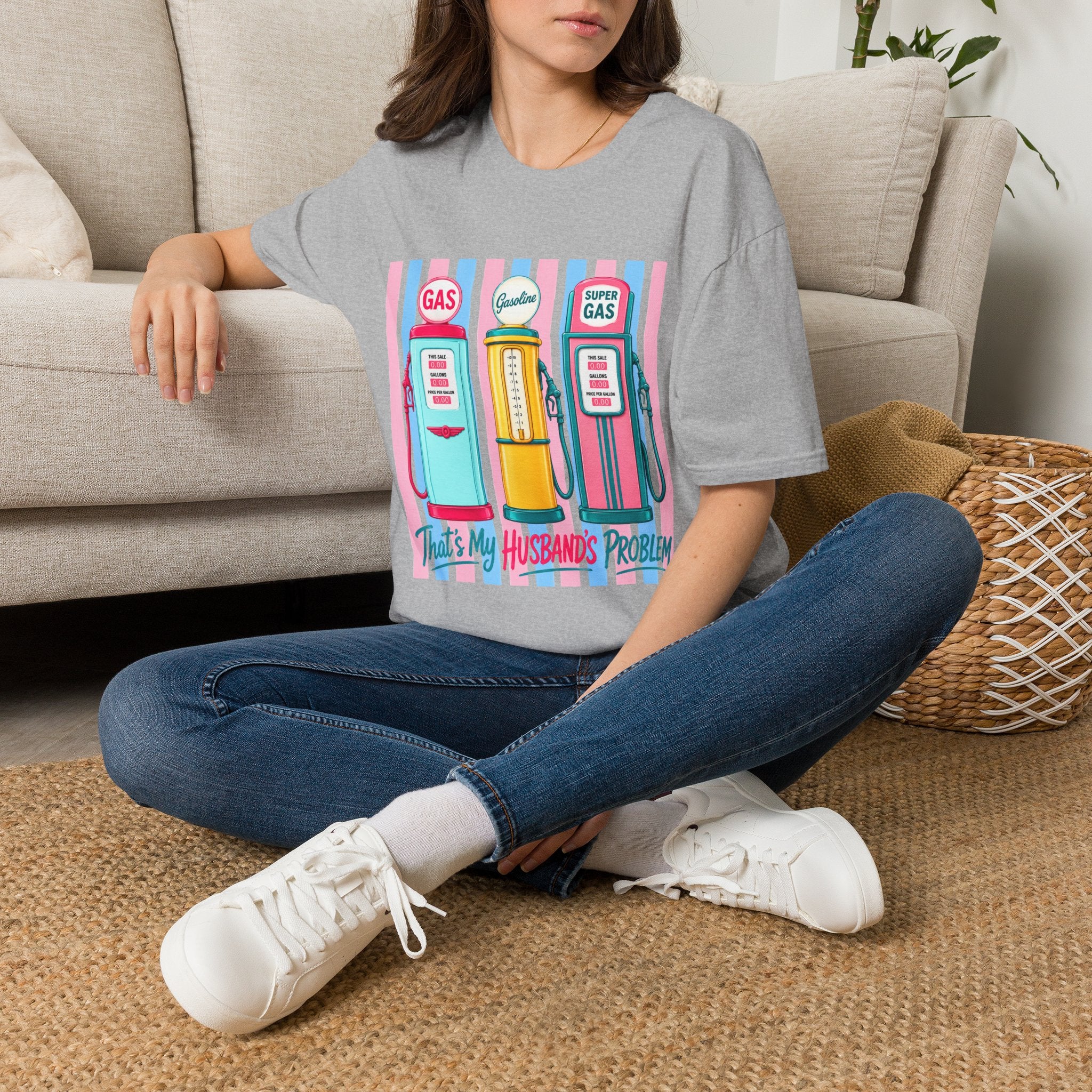 Retro Gas Pumps T‑Shirt — 'This Is My Husband's Problem' Vintage Gasoline Tee
