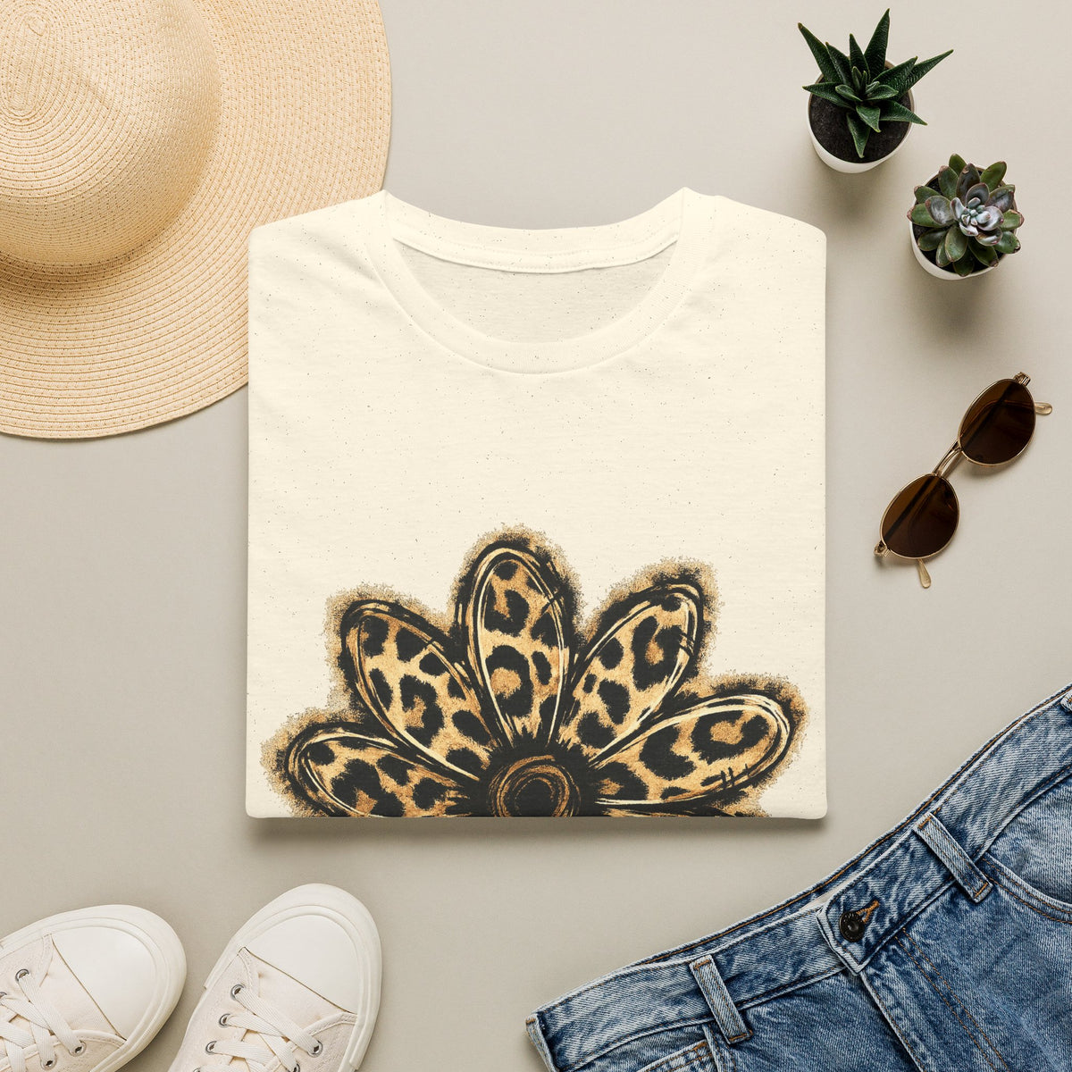 Leopard Sunflower Tee — Women's Animal Print Floral T-Shirt