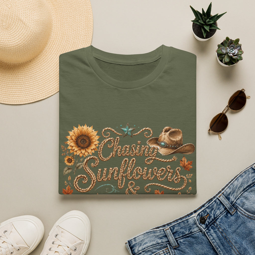 Chasing Sunflowers & Fall Dreams T-Shirt — Rustic Cowboy Sunflower Autumn Tee