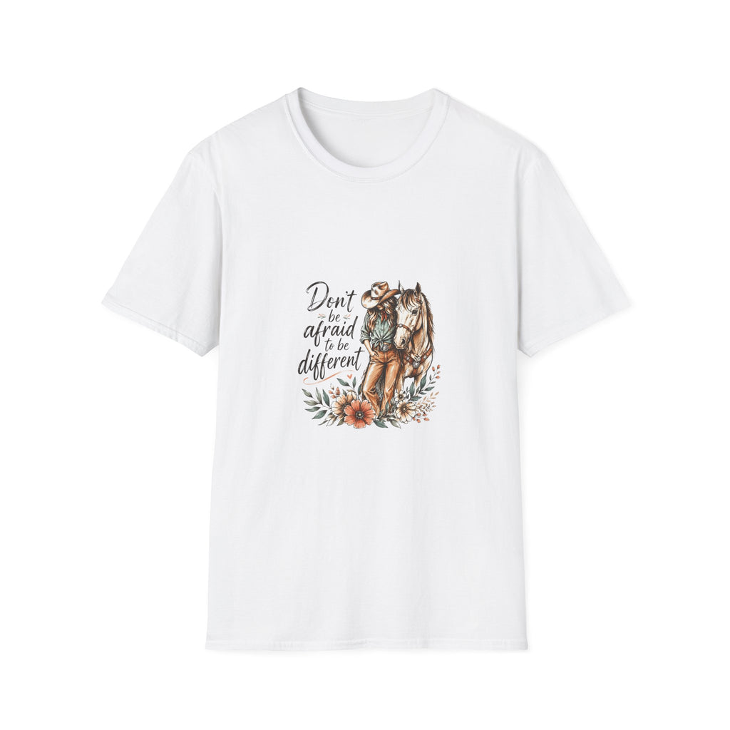 T-Shirt — 'Don't Be Afraid to Be Different' Horse Graphic