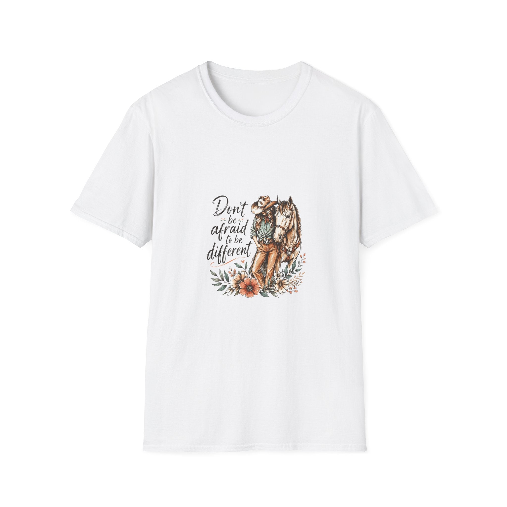 T-Shirt — 'Don't Be Afraid to Be Different' Horse Graphic