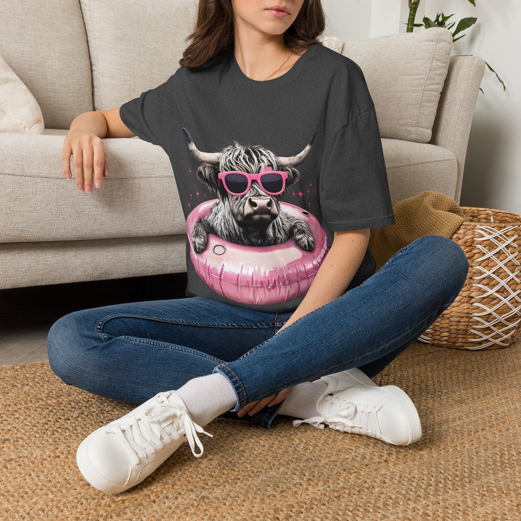 Cow with Pink Sunglasses T-Shirt — Cute Highland Cow Graphic Tee