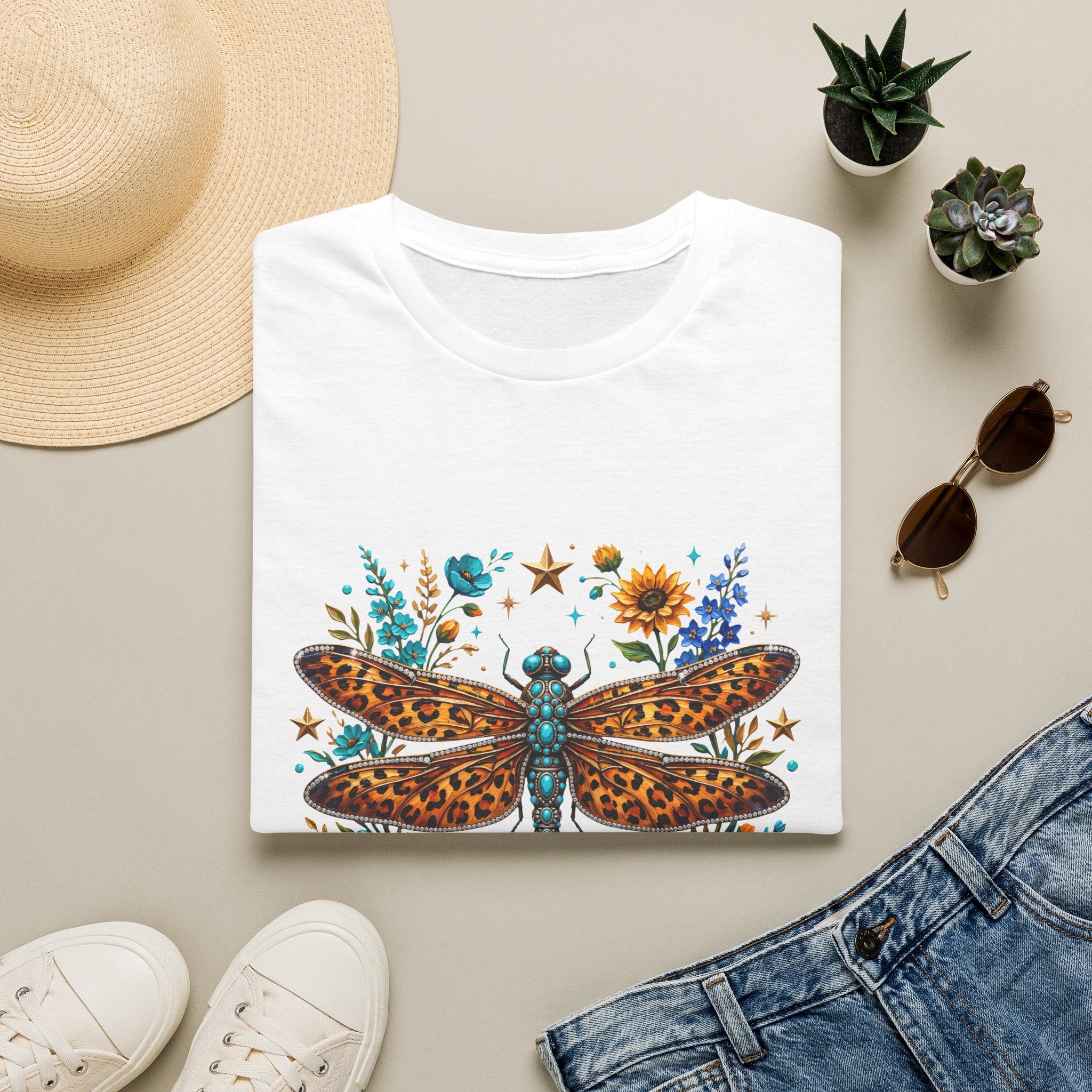 Dragonfly Free Spirit T-Shirt — Leopard Wings Floral Graphic Tee