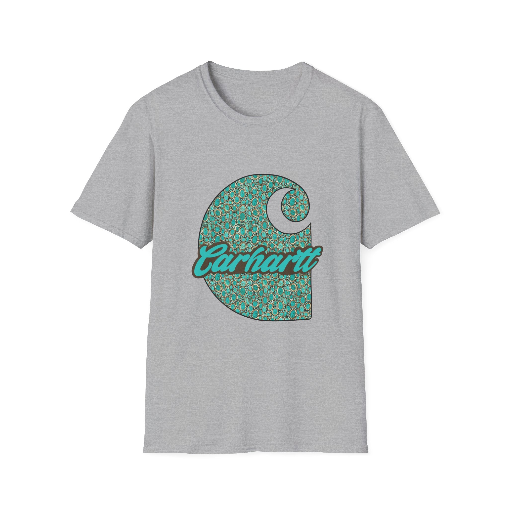 Carhartt Crescent Logo T‑Shirt — Vintage Teal Patterned Graphic Tee