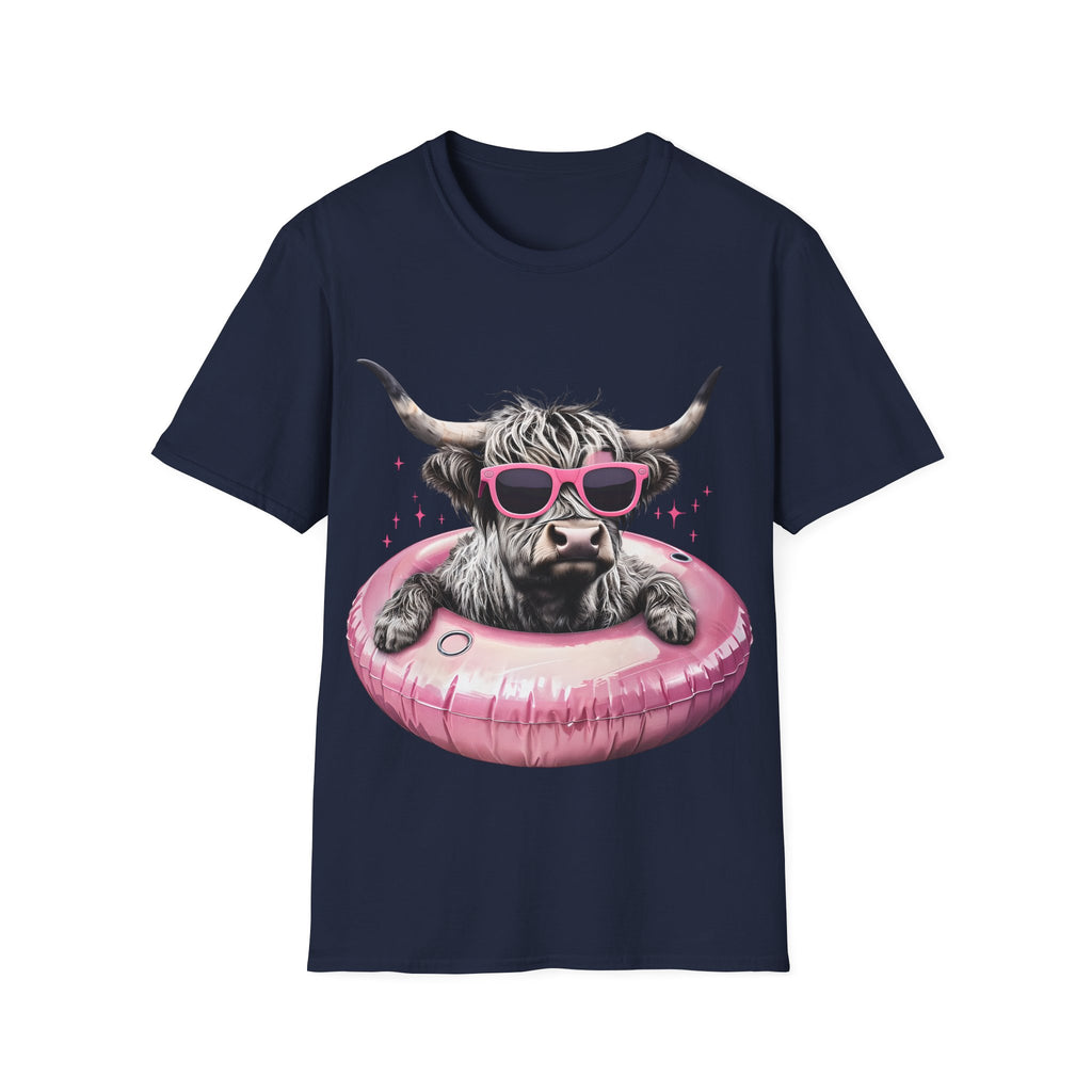 Cow with Pink Sunglasses T-Shirt — Cute Highland Cow Graphic Tee