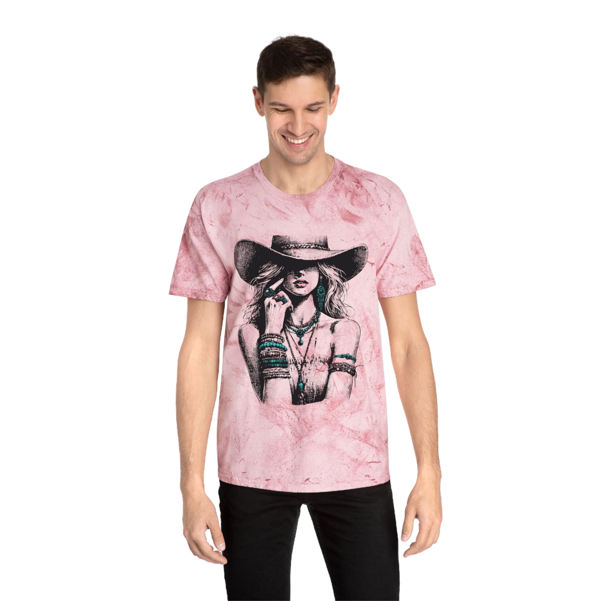 Western Cowgirl Graphic Tee — Vintage Boho Hat & Jewelry Design