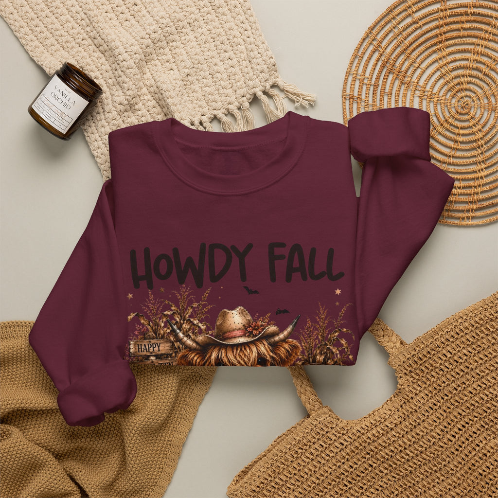 Howdy Fall Cowgirl Sweatshirt – Autumn Pumpkin Farm Graphic Crewneck