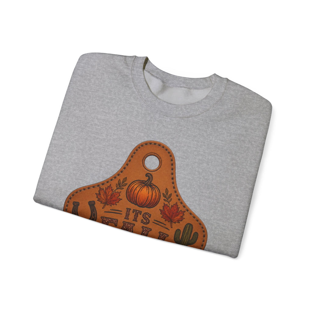 Fall Y'all Crewneck Sweatshirt — Rustic Pumpkin Leather Tag Design