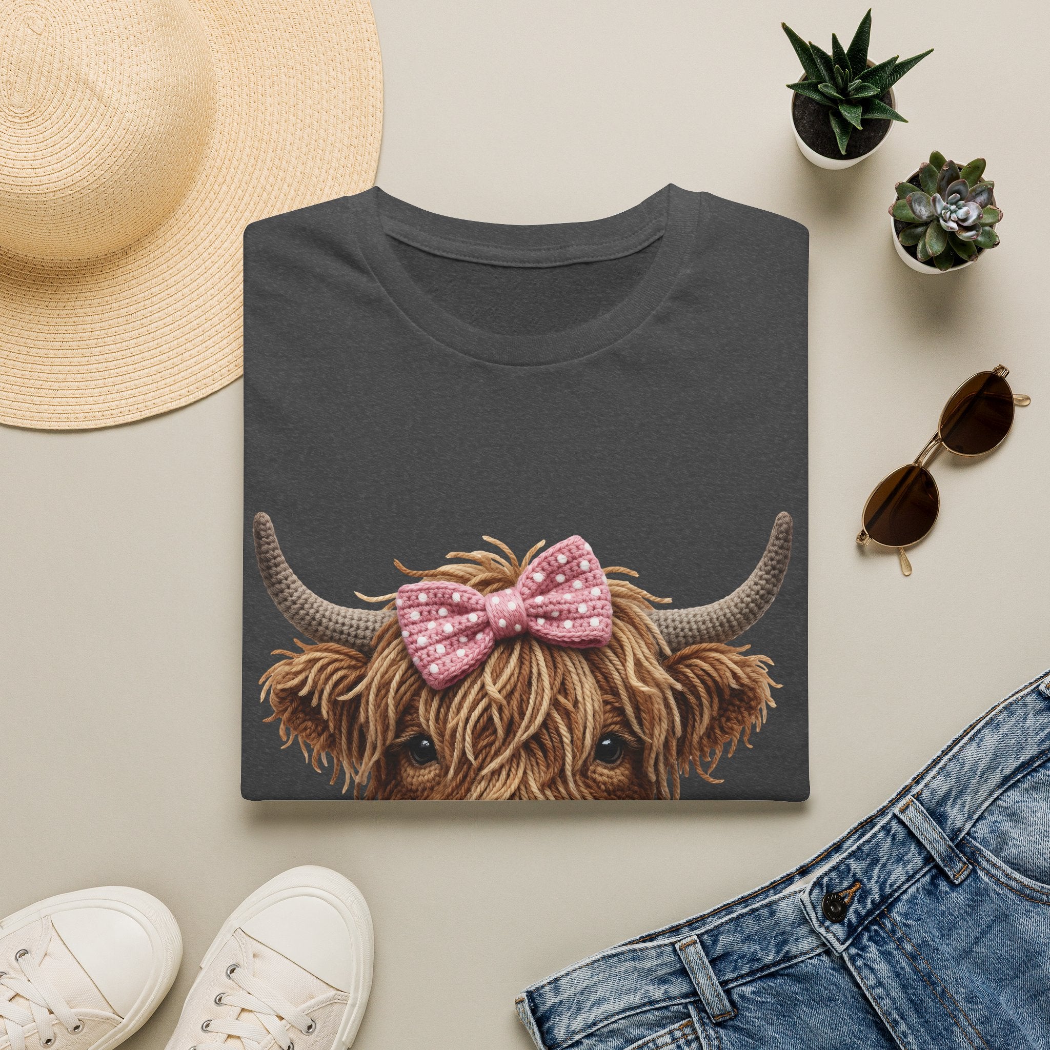 Highland Cow Tee — Cute Ribbon Cow Graphic T-Shirt