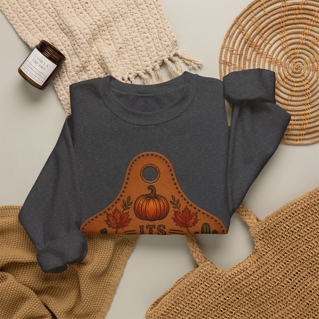 Fall Y'all Crewneck Sweatshirt — Rustic Pumpkin Leather Tag Design