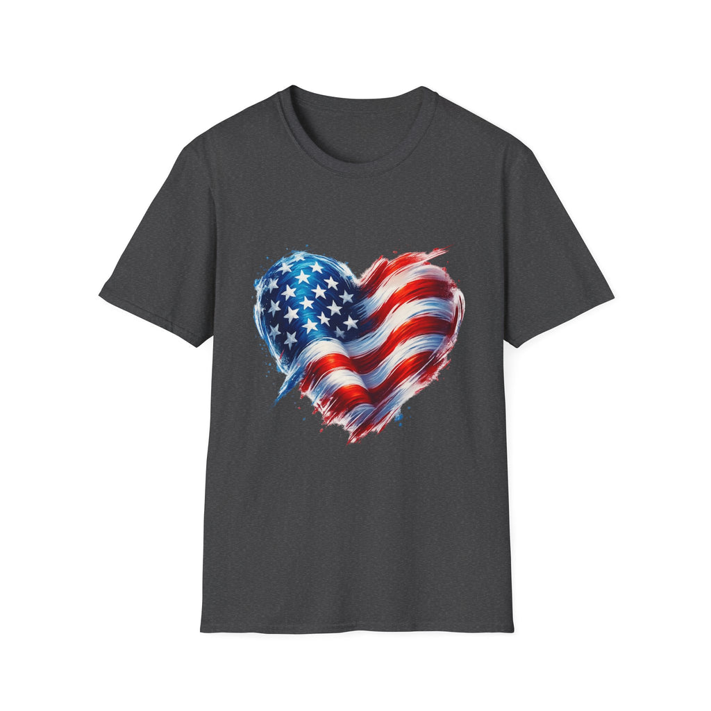 American Flag Heart T-Shirt — Patriotic USA Stars & Stripes Tee for 4th of July