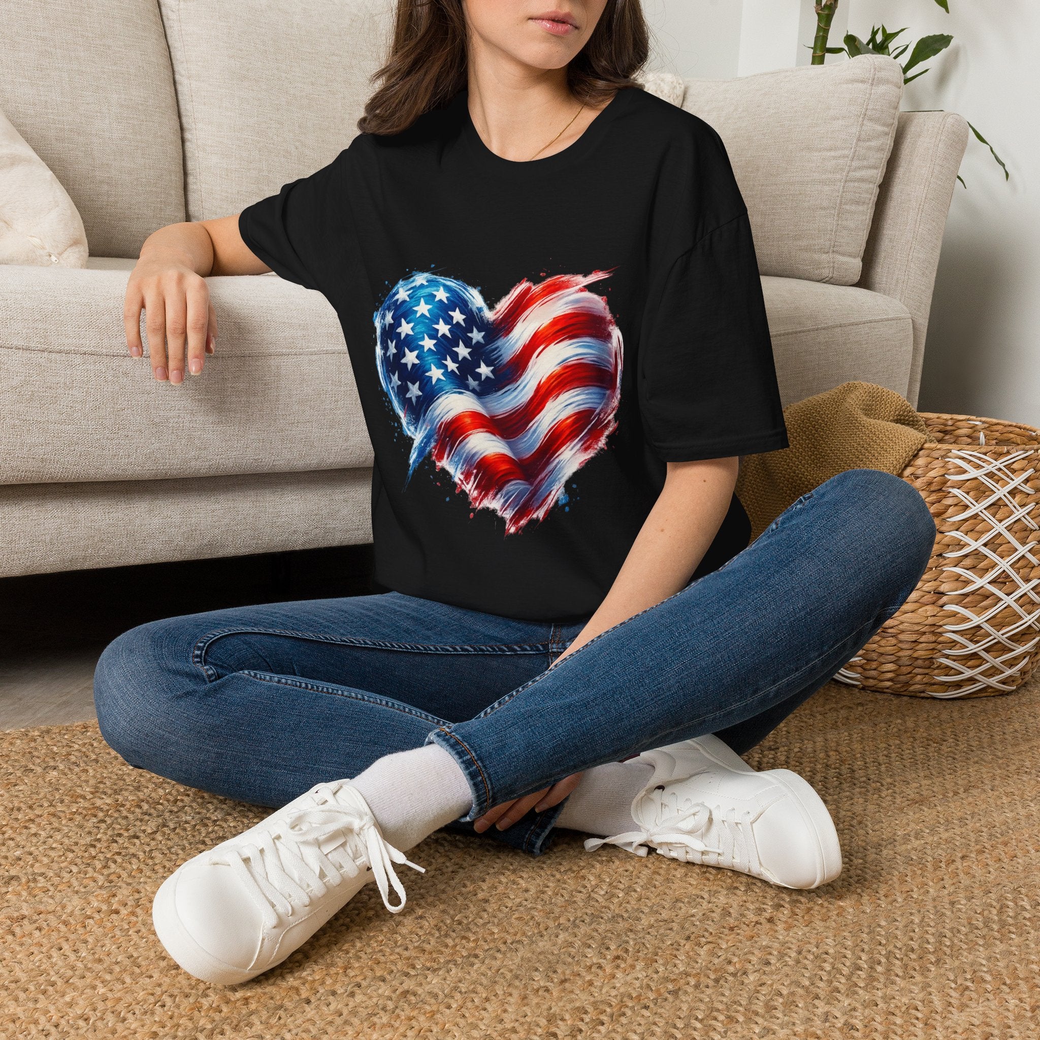 American Flag Heart T-Shirt — Patriotic USA Stars & Stripes Tee for 4th of July