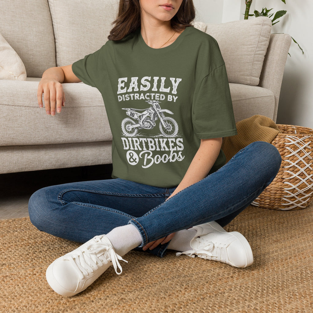 Easily Distracted by Dirtbikes & Boobs T-Shirt — Funny Motorcycle Rider Tee
