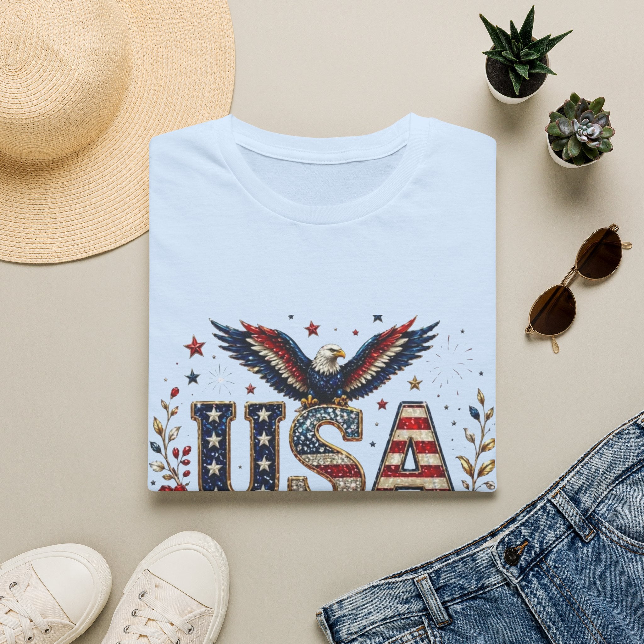 USA Freedom T-Shirt — Patriotic Eagle & American Flag Design