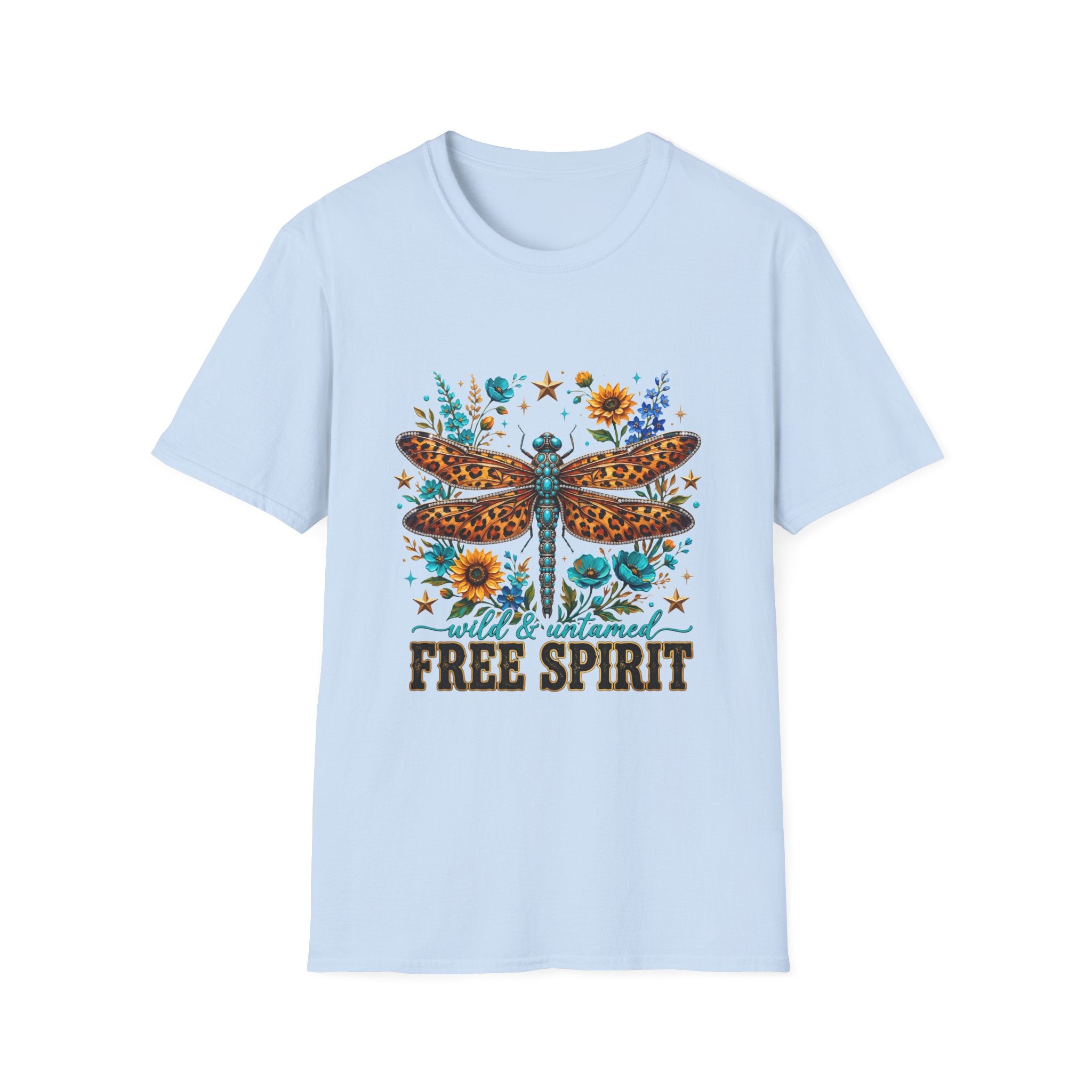 Dragonfly Free Spirit T-Shirt — Leopard Wings Floral Graphic Tee